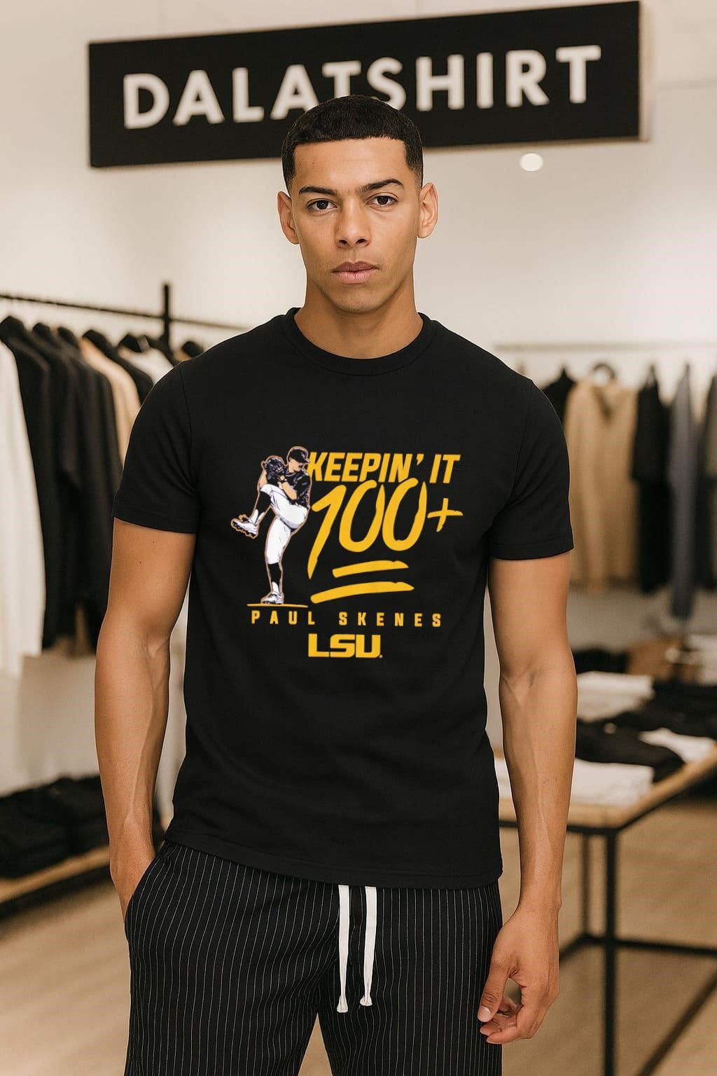 Keeping' It 100 Paul Skenes LSU Pitcher Graphic - Adult & Kids T-Shirts, Sweatshirts & Hoodies apparel design preview 1