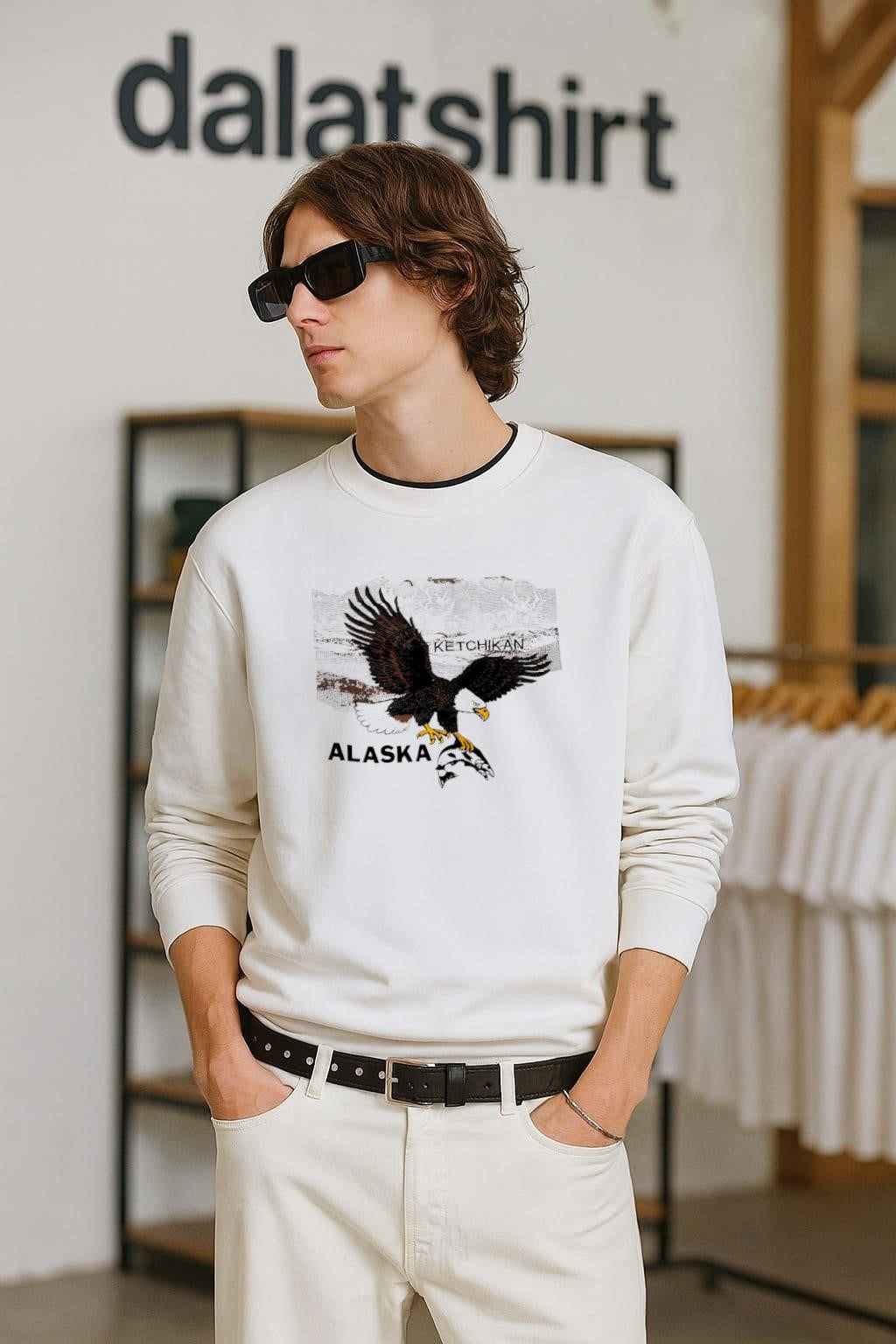 Ketchikan Alaska Eagle Catching Fish - Adult & Kids T-Shirts, Sweatshirts & Hoodies apparel design preview 2