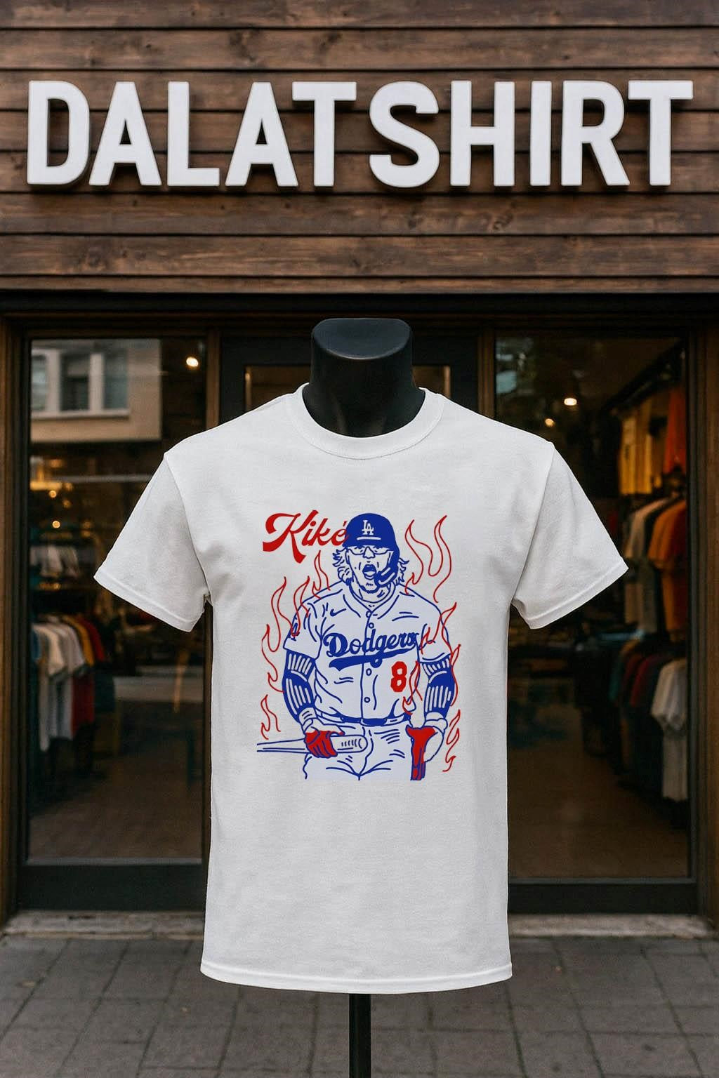 Kike Dodgers 8 Baseball Player Screaming On Fire - Adult & Kids T-Shirts, Sweatshirts & Hoodies apparel design preview 1
