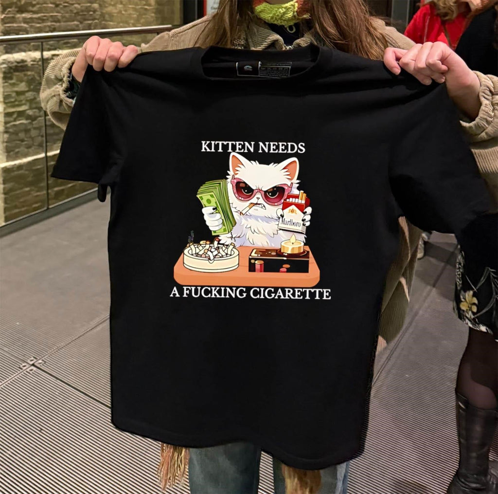 Kitten Needs A Fucking Cigarette Funny Cat Smoking - Adult & Kids T-Shirts, Sweatshirts & Hoodies apparel design preview 2