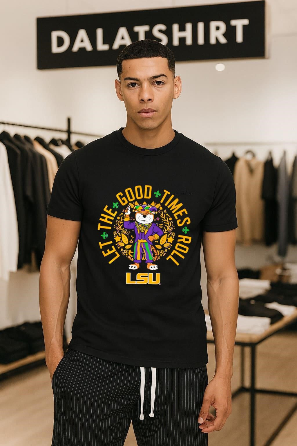LSU Let The Good Times Roll Mardi Gras Tiger Mascot - Adult & Kids T-Shirts, Sweatshirts & Hoodies apparel design preview 1