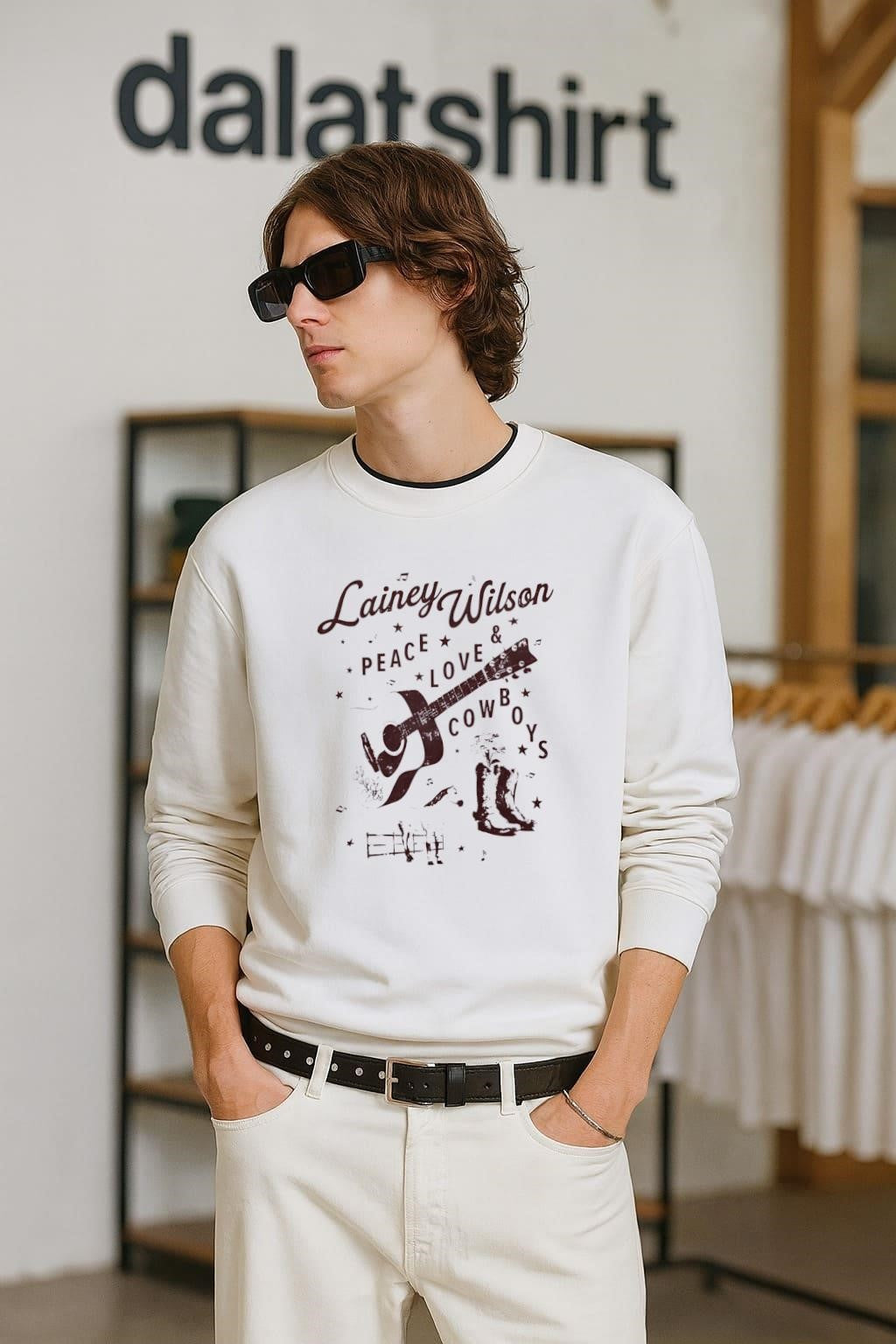 Lainey Wilson Peace Love and Cowboys Guitar Horse - Adult & Kids T-Shirts, Sweatshirts & Hoodies apparel design preview 2