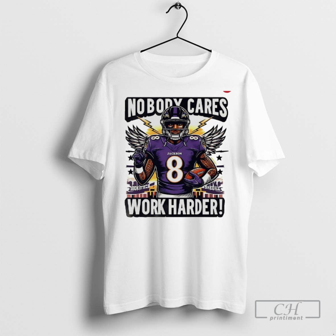 Lamar Jackson Baltimore Ravens Nobody Cares Work - Adult & Kids T-Shirts, Sweatshirts & Hoodies apparel design preview 1