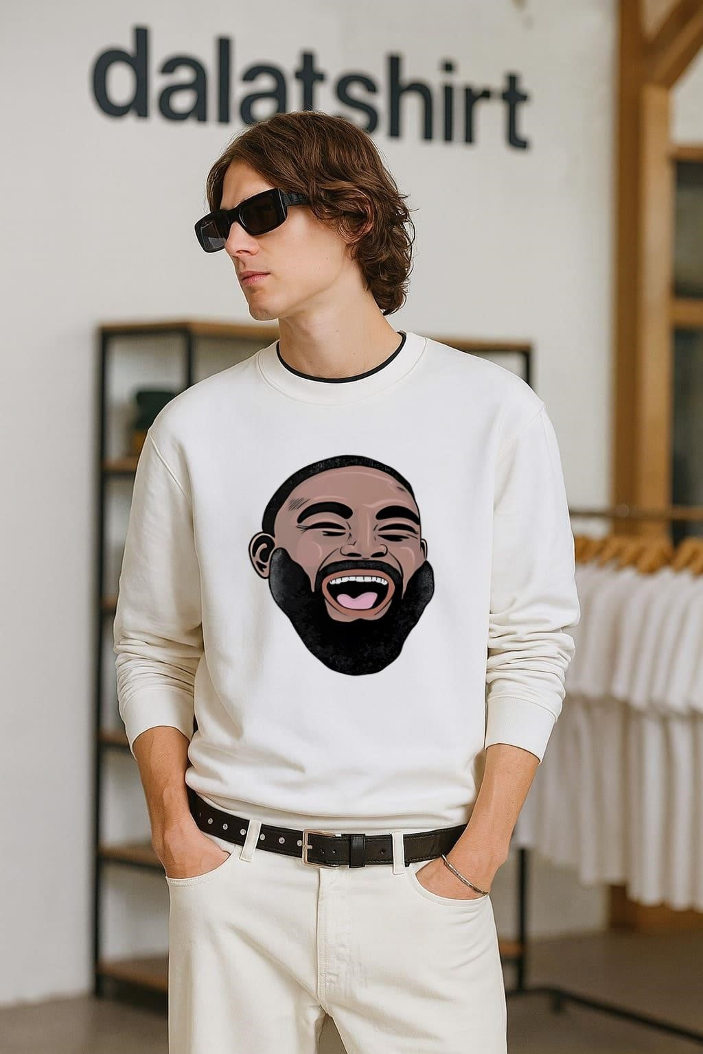 Laughing Man Face With Beard Graphic Design - Adult & Kids T-Shirts, Sweatshirts & Hoodies apparel design preview 2
