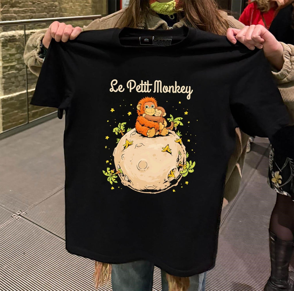 Le Petit Monkey Orangutan Hugging Baby On Moon - Adult & Kids T-Shirts, Sweatshirts & Hoodies apparel design preview 2