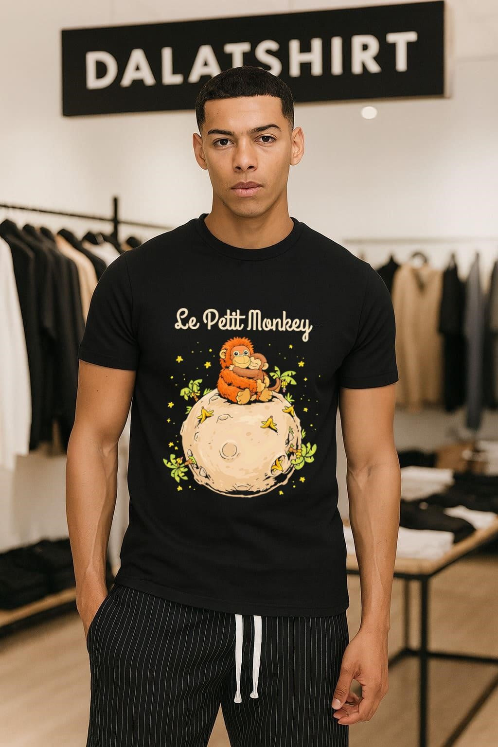 Le Petit Monkey Orangutan Hugging Baby On Moon - Adult & Kids T-Shirts, Sweatshirts & Hoodies apparel design preview 1