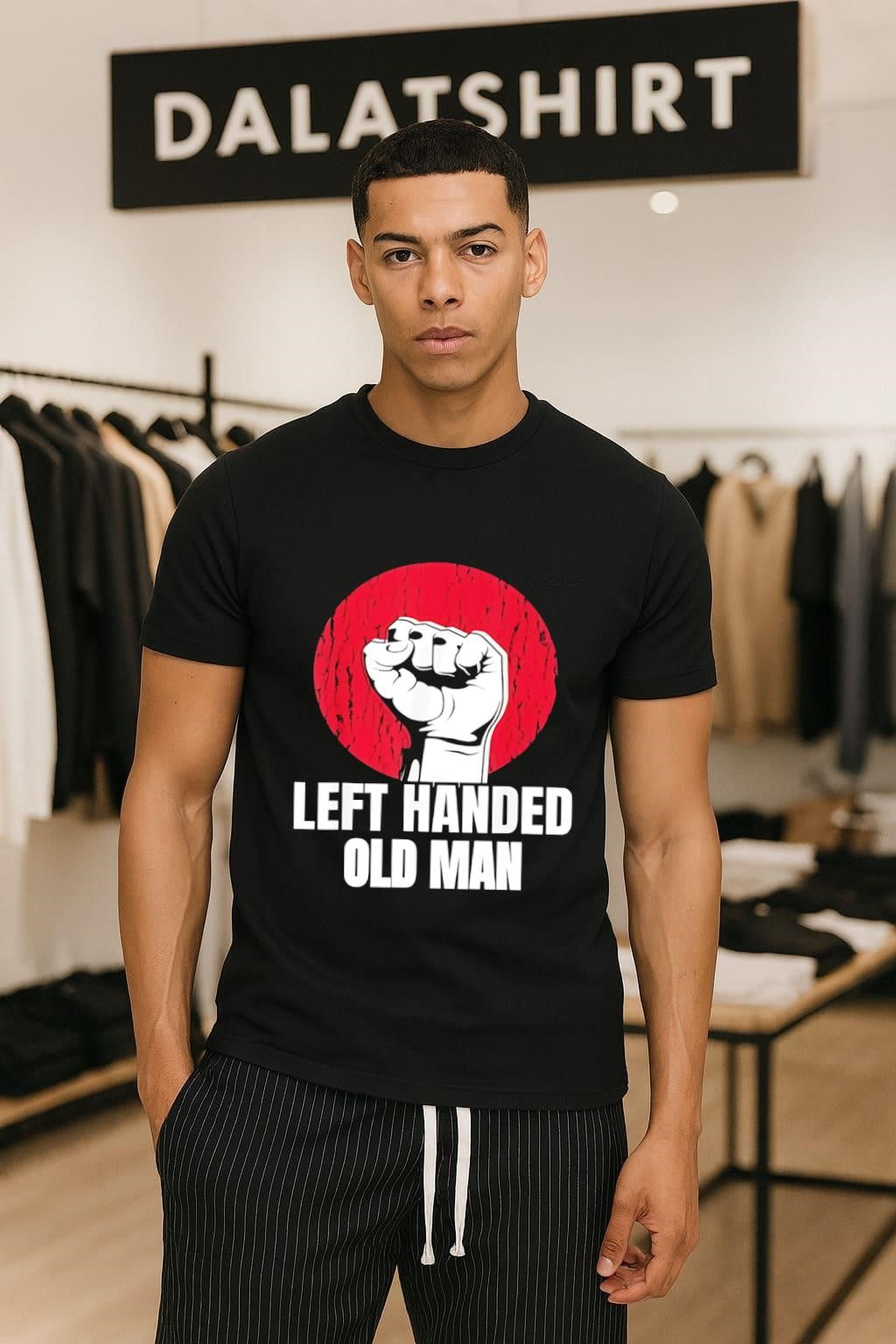 Left Handed Old Man Fist Red Circle - Adult & Kids T-Shirts, Sweatshirts & Hoodies apparel design preview 1