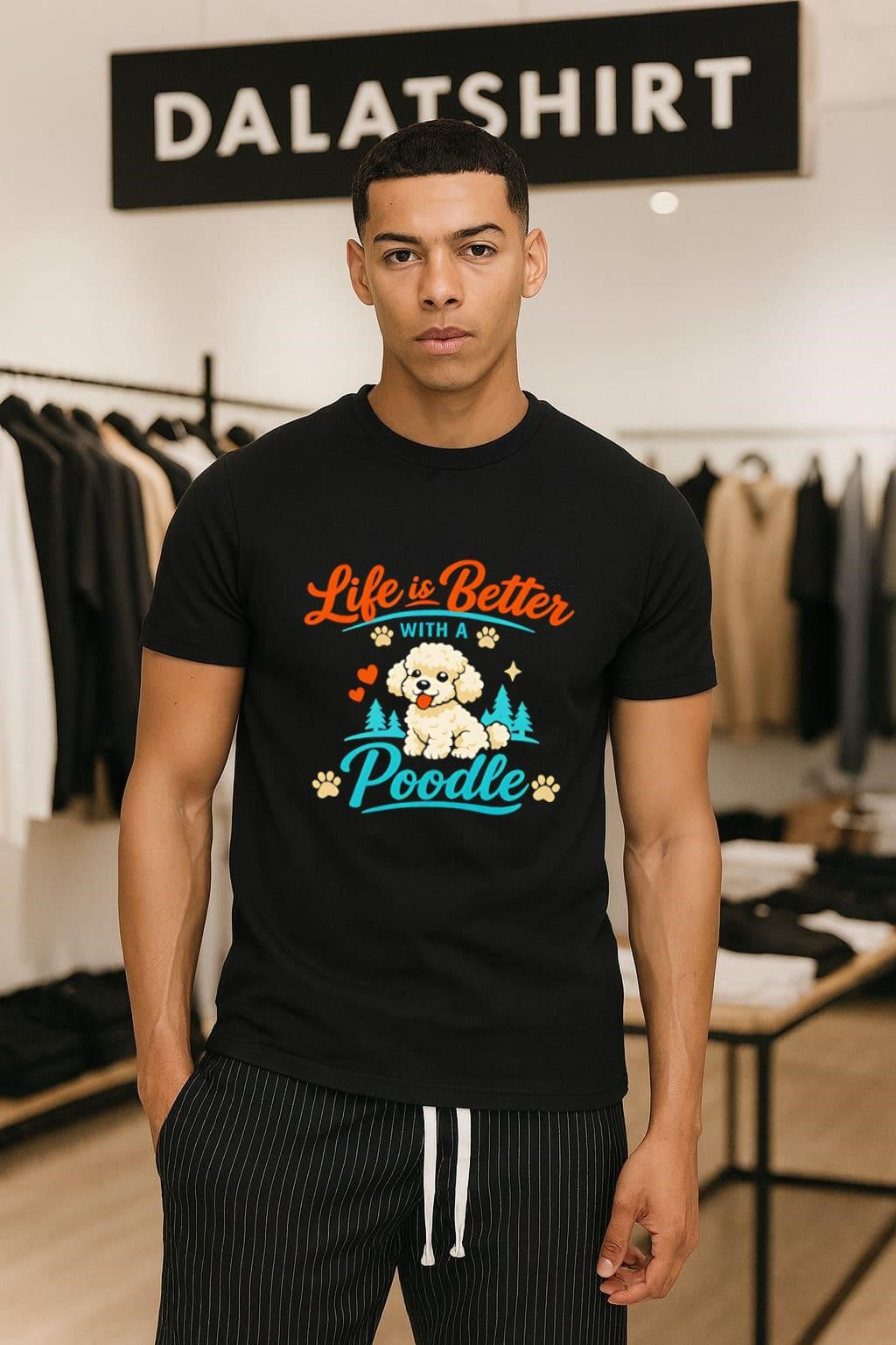 Life is Better with a Poodle Puppy and Pine Trees - Adult & Kids T-Shirts, Sweatshirts & Hoodies apparel design preview 1