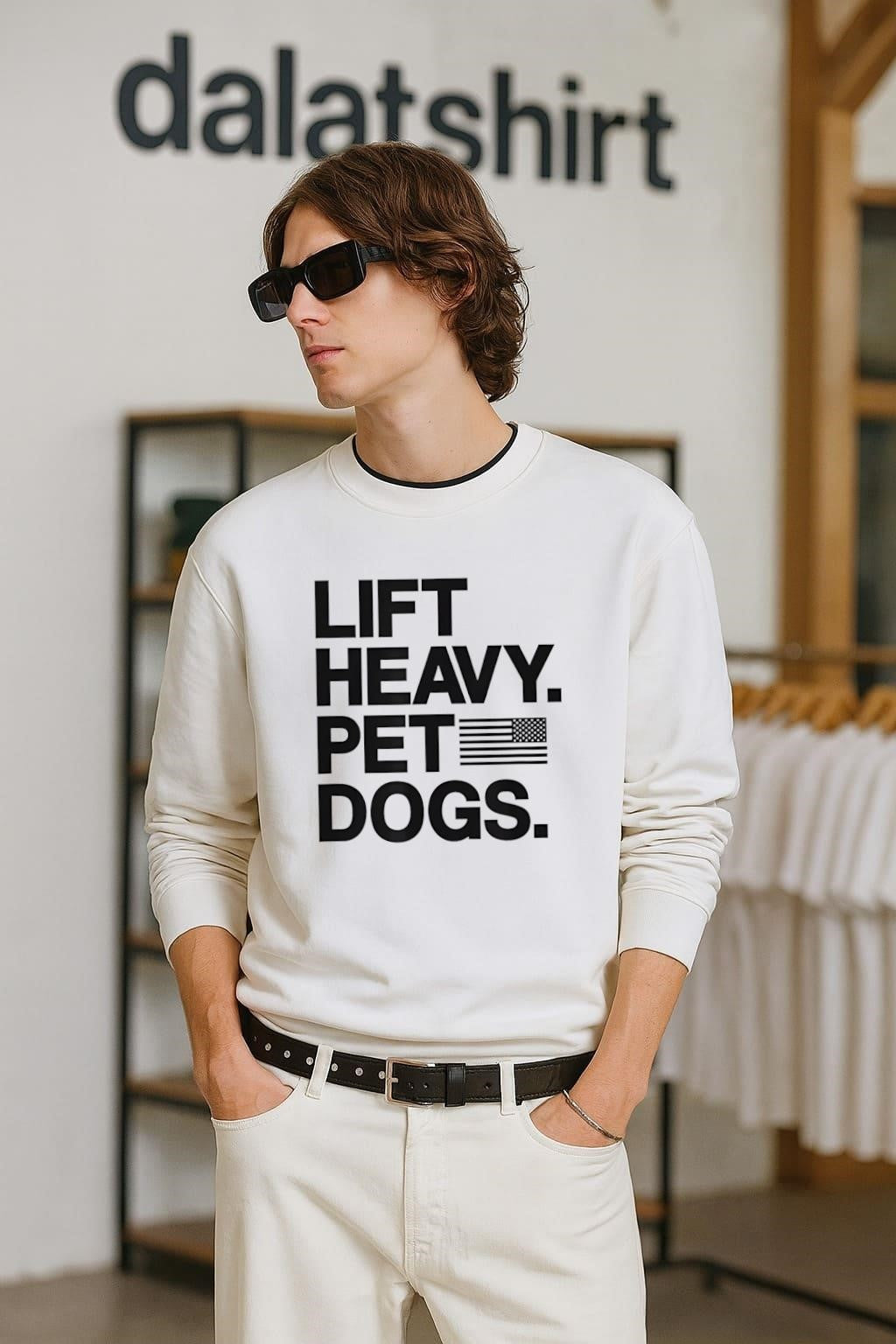 Lift Heavy Pet Dogs American Flag Gym - Adult & Kids T-Shirts, Sweatshirts & Hoodies apparel design preview 2