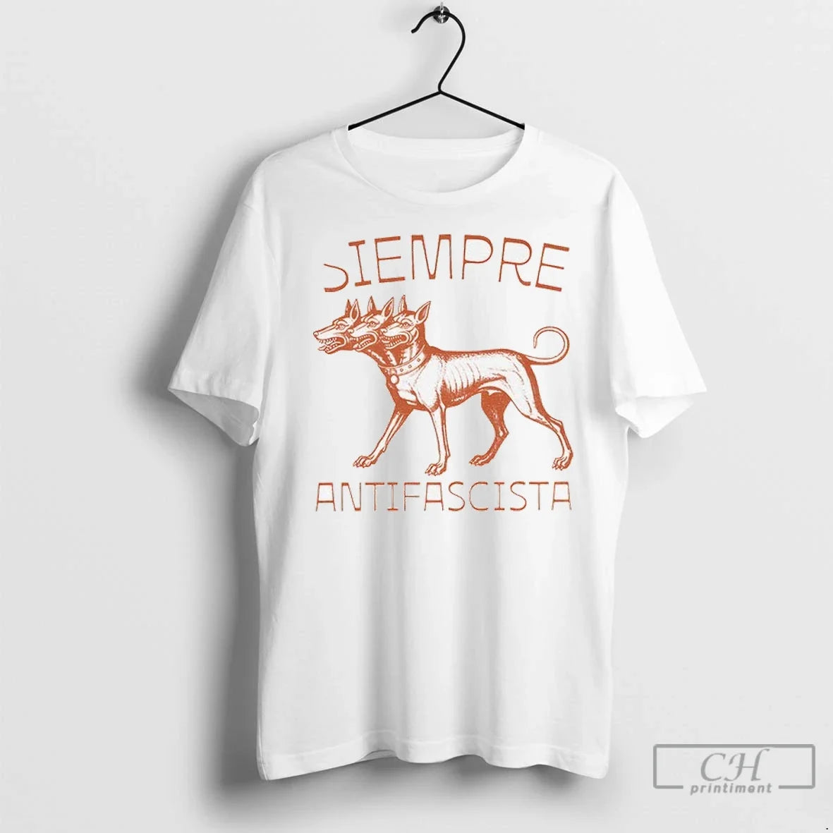 Linocut 3 Headed Dog Siempre Antifascista Anti - Adult & Kids T-Shirts, Sweatshirts & Hoodies apparel design preview 1