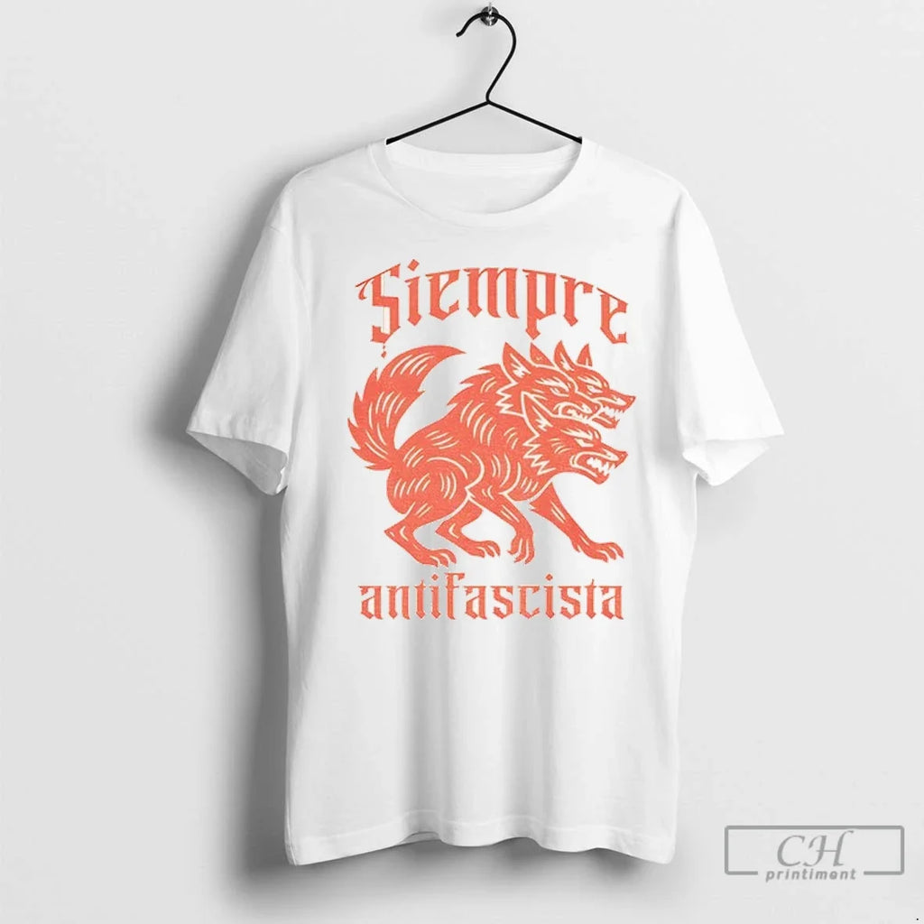 Linocut 3 Headed Dog Siempre Antifascista - Adult & Kids T-Shirts, Sweatshirts & Hoodies apparel design preview 1