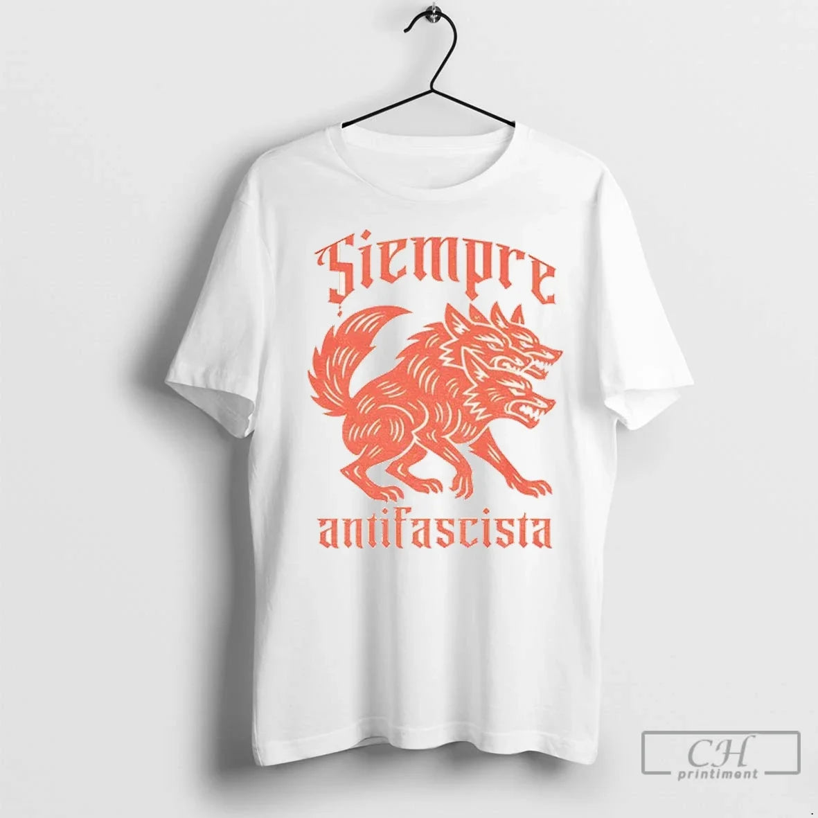 Linocut 3 Headed Dog Siempre Antifascista - Adult & Kids T-Shirts, Sweatshirts & Hoodies apparel design preview 1