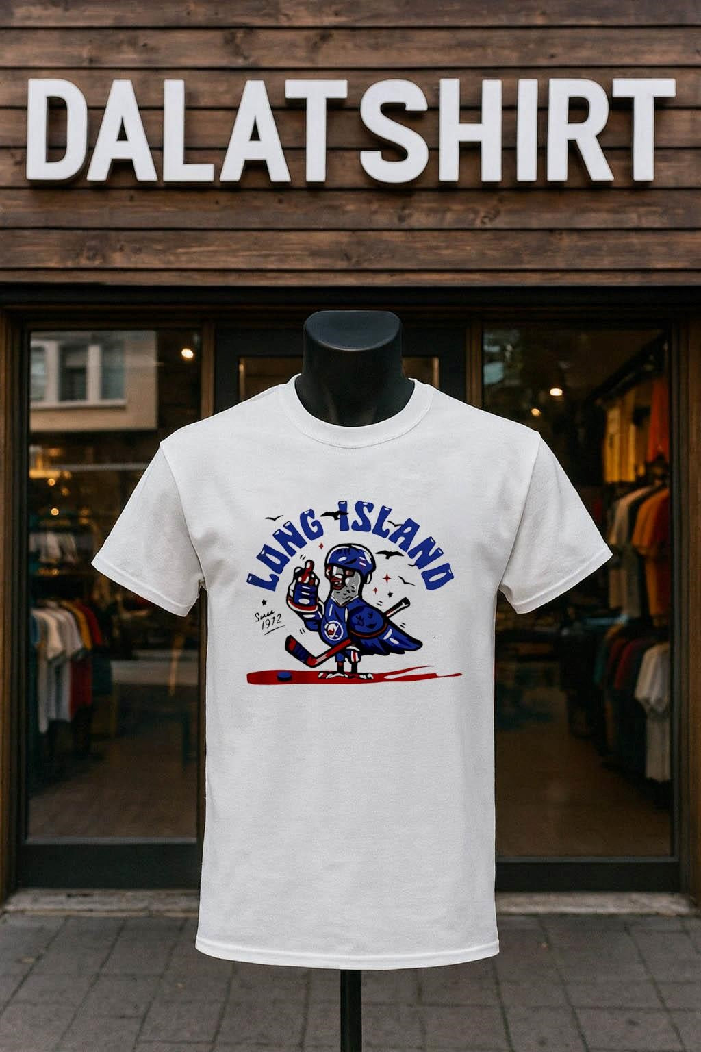 Long Island Since 1972 Pigeon Hockey Player Graphic - Adult & Kids T-Shirts, Sweatshirts & Hoodies apparel design preview 1