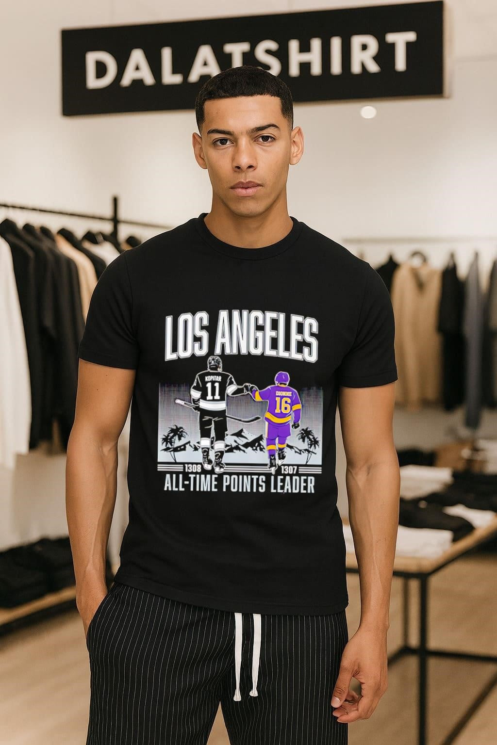Los Angeles Kopitar 11 Dionne 16 Points Leader - Adult & Kids T-Shirts, Sweatshirts & Hoodies apparel design preview 1