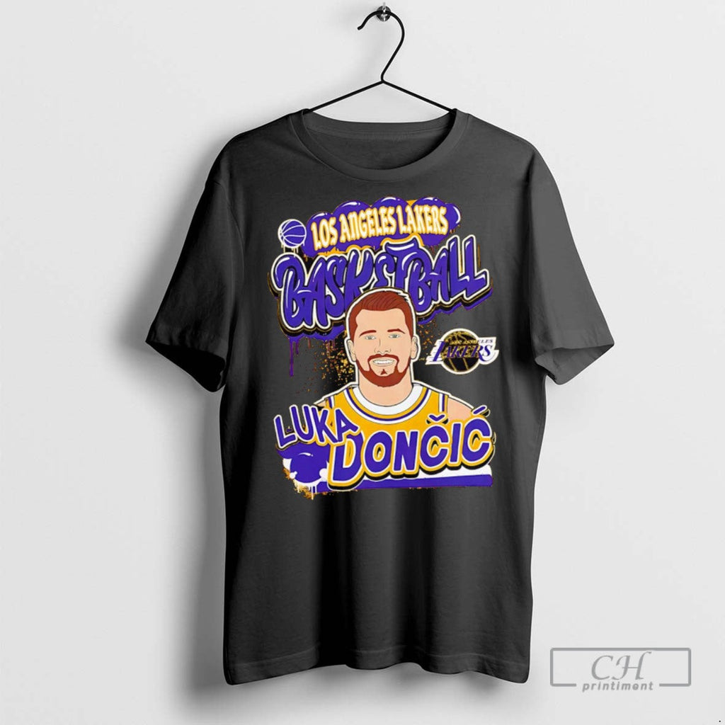 Los Angeles Lakers Luka Doncic 77 Yellow Baller Art - Adult & Kids T-Shirts, Sweatshirts & Hoodies apparel design preview 1