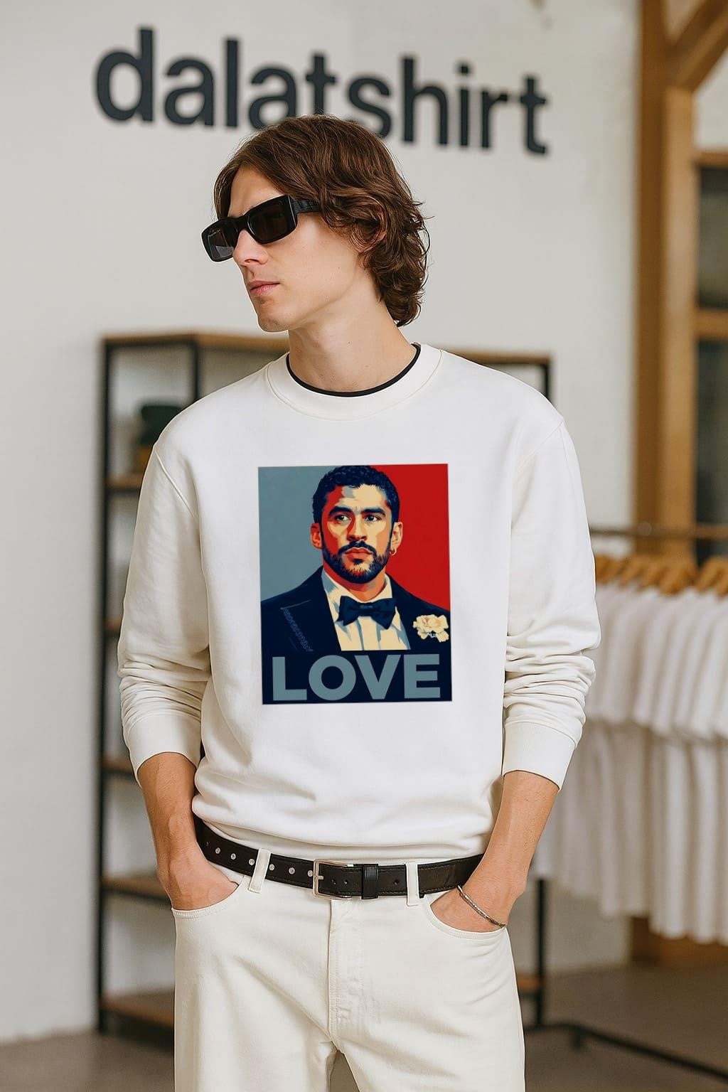 Love Bad Bunny Portrait Shepard Fairey Style Hope - Adult & Kids T-Shirts, Sweatshirts & Hoodies apparel design preview 2