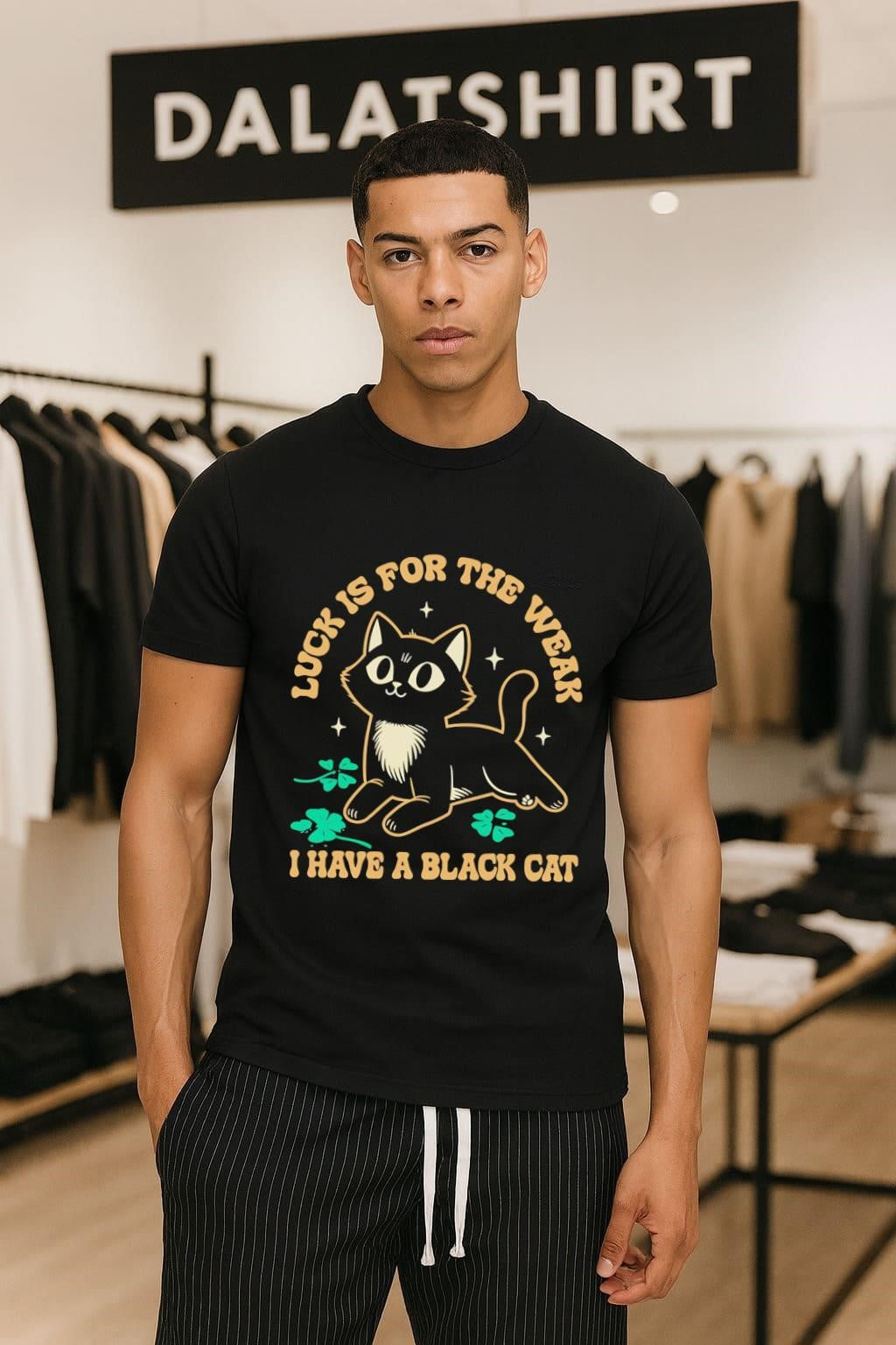 Luck Is For The Weak I Have A Black Cat - Adult & Kids T-Shirts, Sweatshirts & Hoodies apparel design preview 1