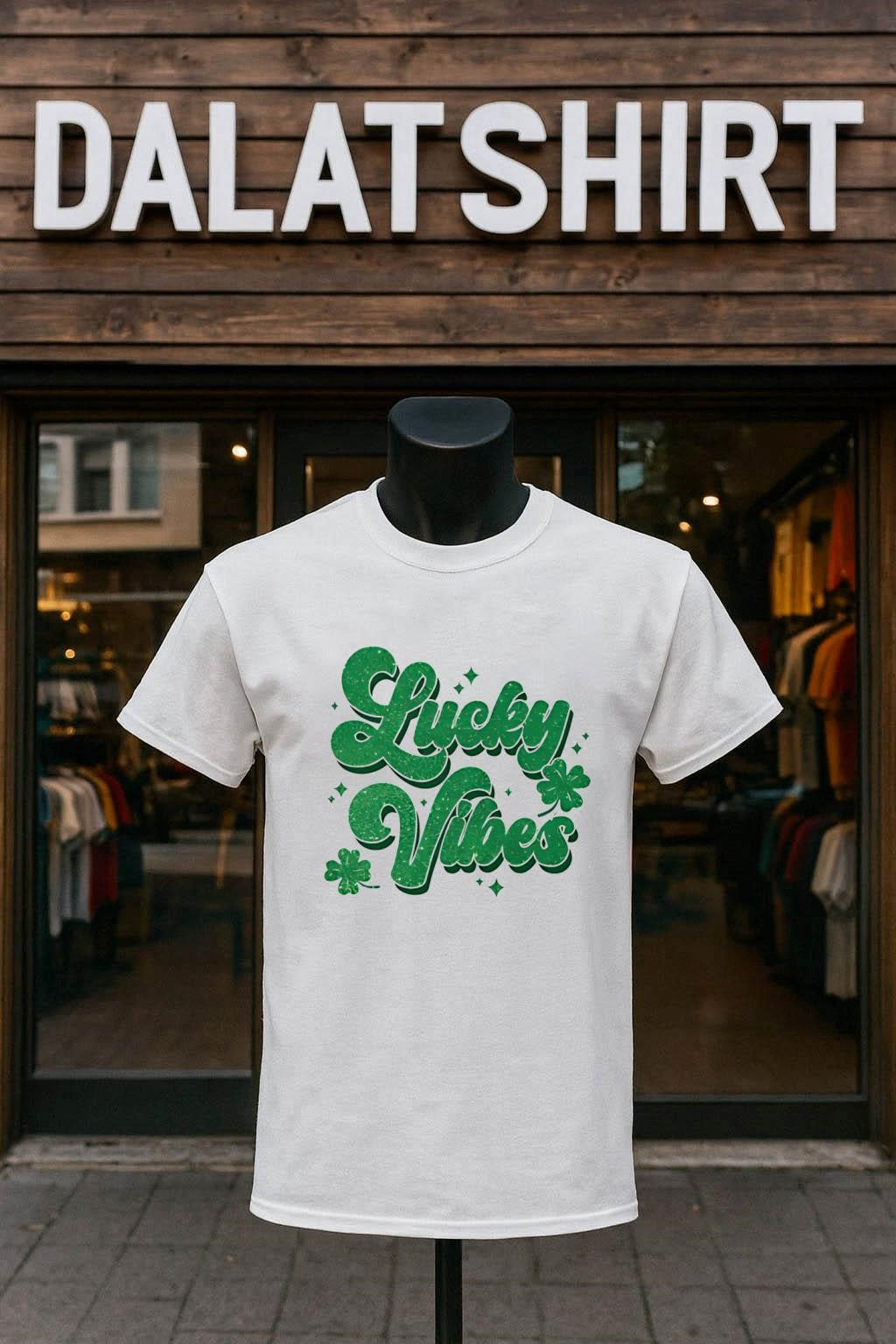 Lucky Vibes Text With Green Shamrocks Day - Adult & Kids T-Shirts, Sweatshirts & Hoodies apparel design preview 1