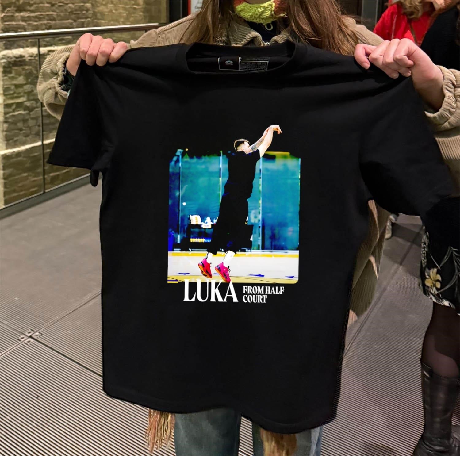 Luka From Half Court first ball at the Lakers - Adult & Kids T-Shirts, Sweatshirts & Hoodies apparel design preview 2