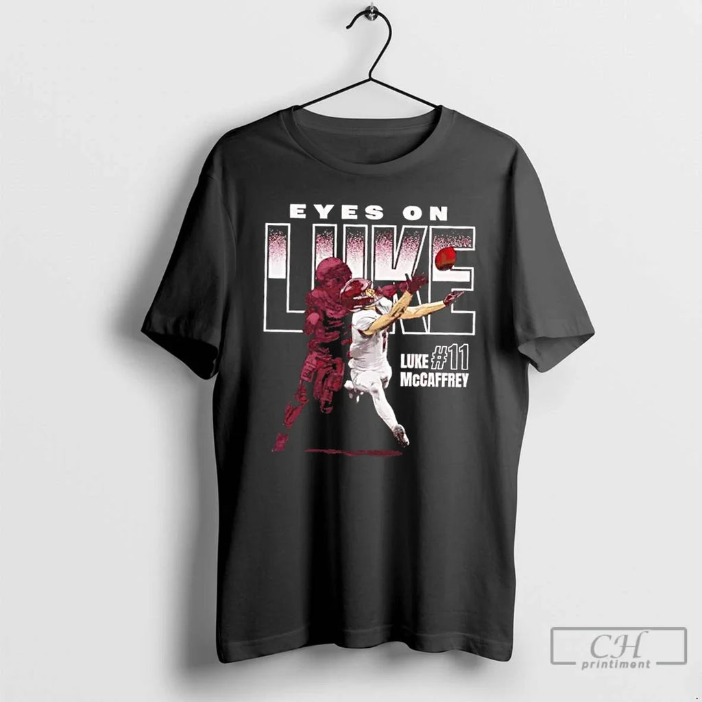 Luke Mccaffrey Washington Commanders Eyes On - Adult & Kids T-Shirts, Sweatshirts & Hoodies apparel design preview 1