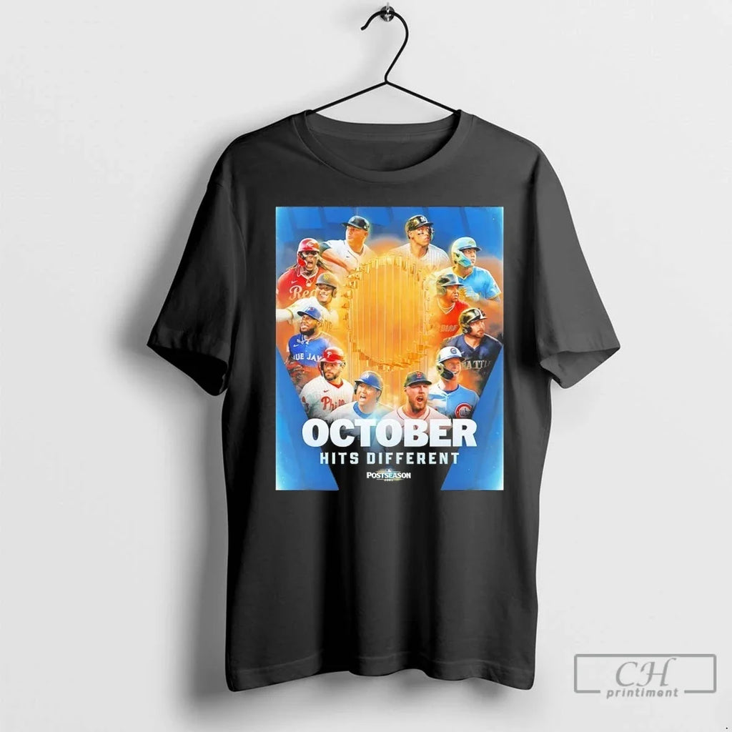 Mlb Postseason 2025 October Hits Different - Adult & Kids T-Shirts, Sweatshirts & Hoodies apparel design preview 1
