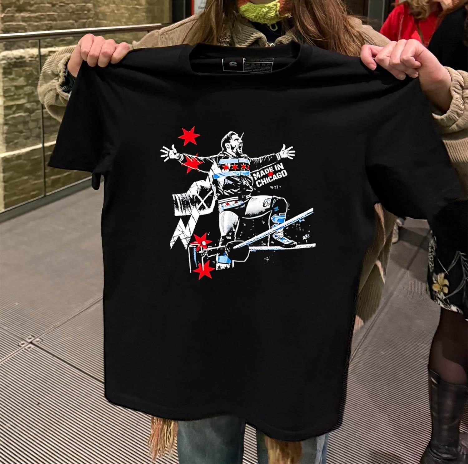 Made In Chicago CM Punk Wrestling Ring Stars - Adult & Kids T-Shirts, Sweatshirts & Hoodies apparel design preview 2