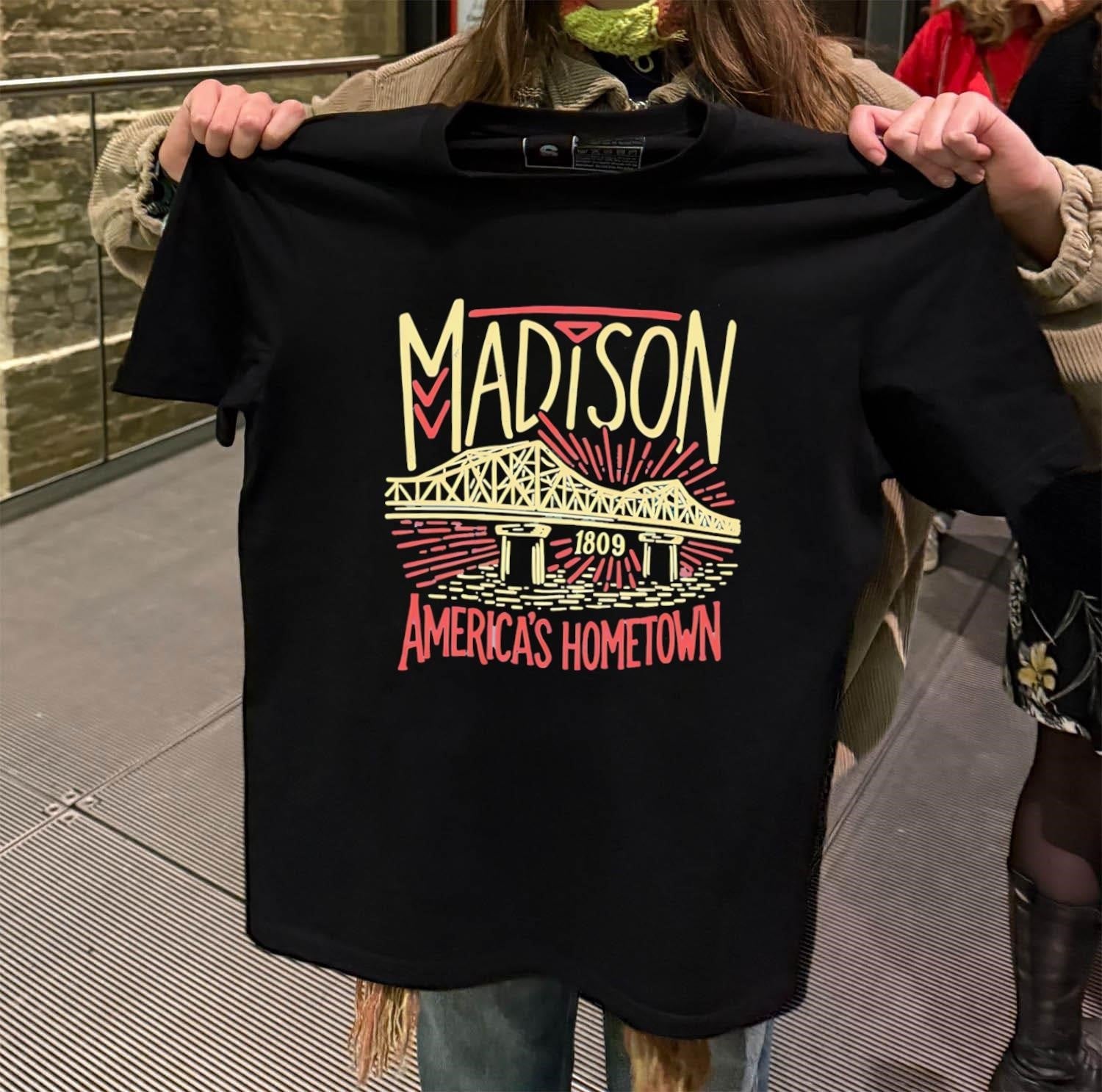 Madison 1809 America's Hometown Milton Wright Bridge - Adult & Kids T-Shirts, Sweatshirts & Hoodies apparel design preview 2