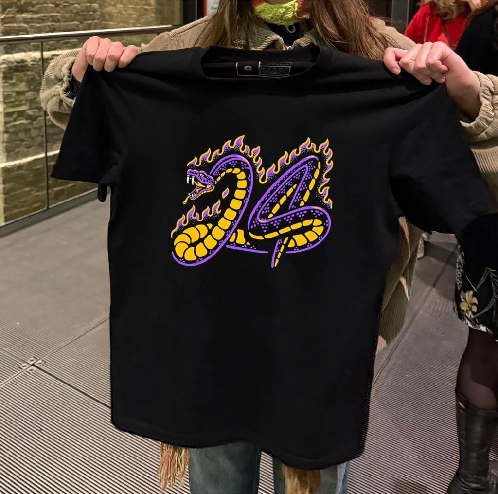 Mamba Mentality Purple Yellow Snake Flame Number 24 - Adult & Kids T-Shirts, Sweatshirts & Hoodies apparel design preview 2