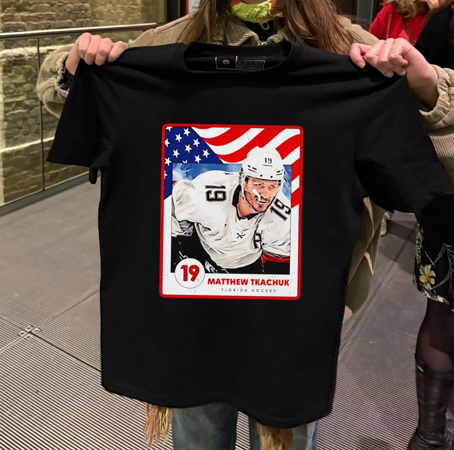 Matthew Tkachuk 19 Florida Hockey American Flag - Adult & Kids T-Shirts, Sweatshirts & Hoodies apparel design preview 2