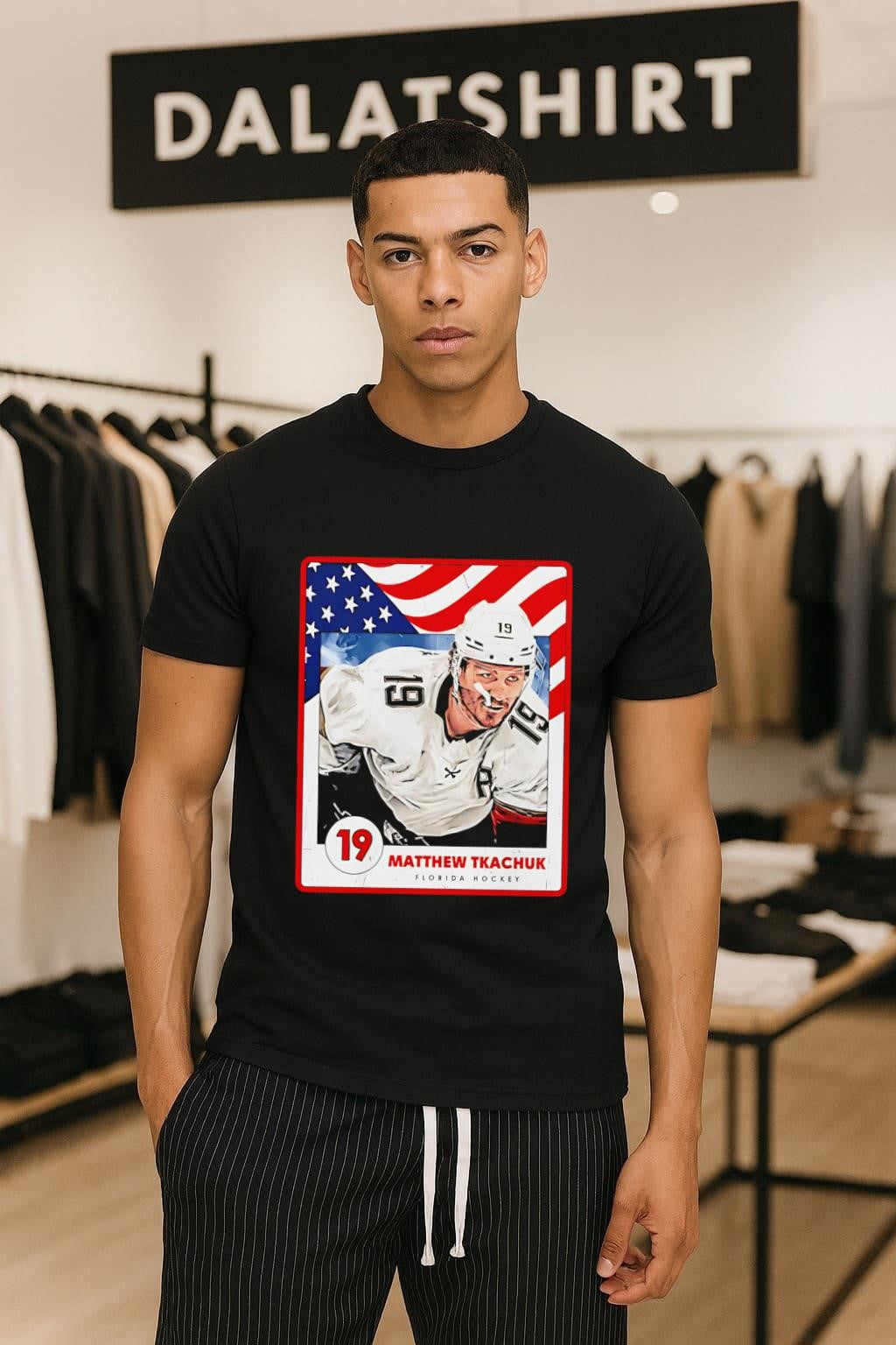 Matthew Tkachuk 19 Florida Hockey American Flag - Adult & Kids T-Shirts, Sweatshirts & Hoodies apparel design preview 1