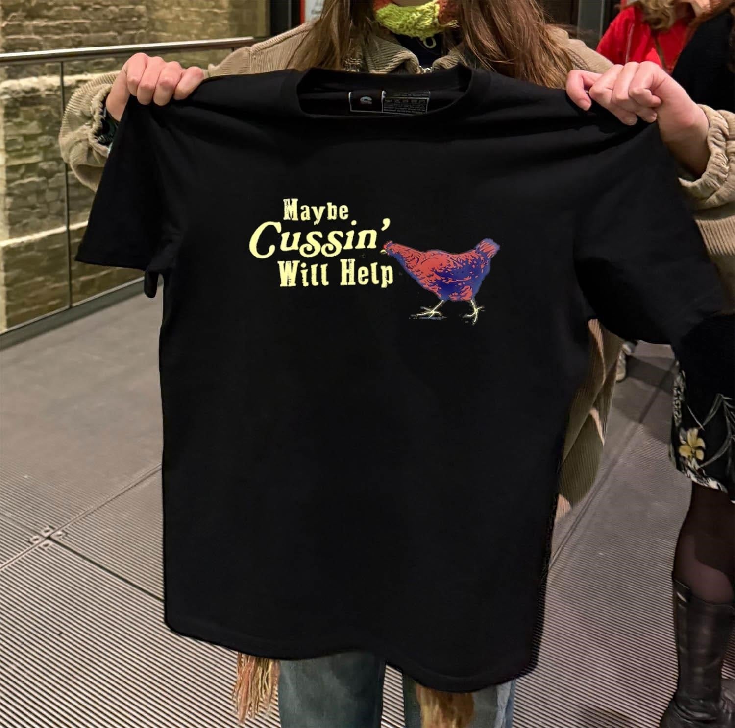 Maybe Cussin' Will Help Brown Chicken Graphic - Adult & Kids T-Shirts, Sweatshirts & Hoodies apparel design preview 2