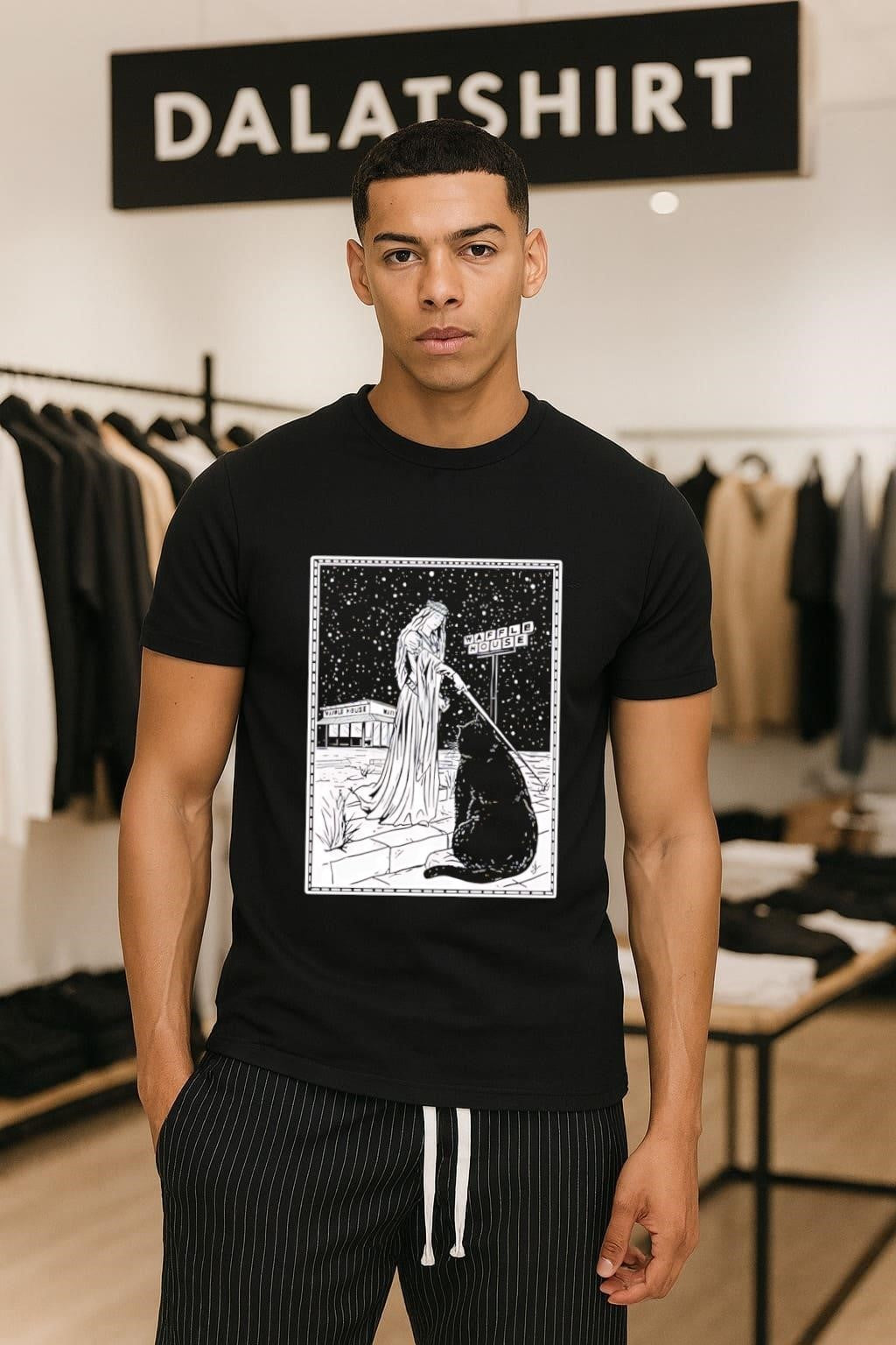 Medieval Cat Waffle House Tarot retro - Adult & Kids T-Shirts, Sweatshirts & Hoodies apparel design preview 1
