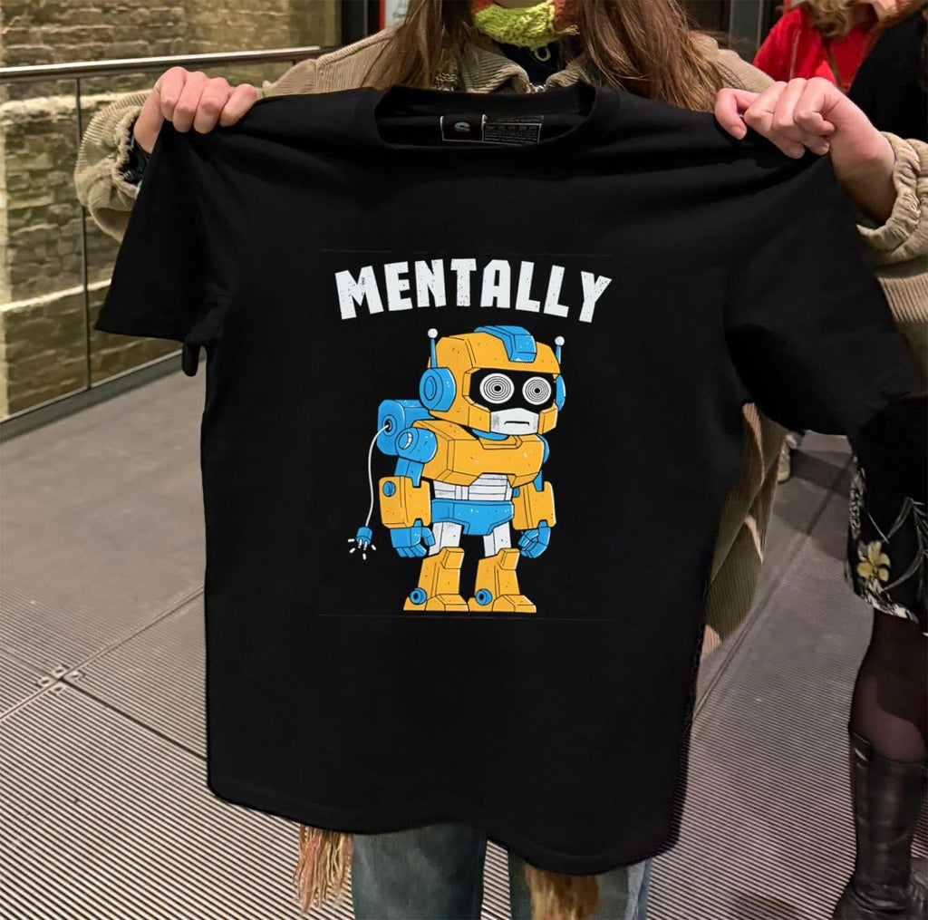 Mentally robot with spiral eyes and unplugged cord - Adult & Kids T-Shirts, Sweatshirts & Hoodies apparel design preview 2