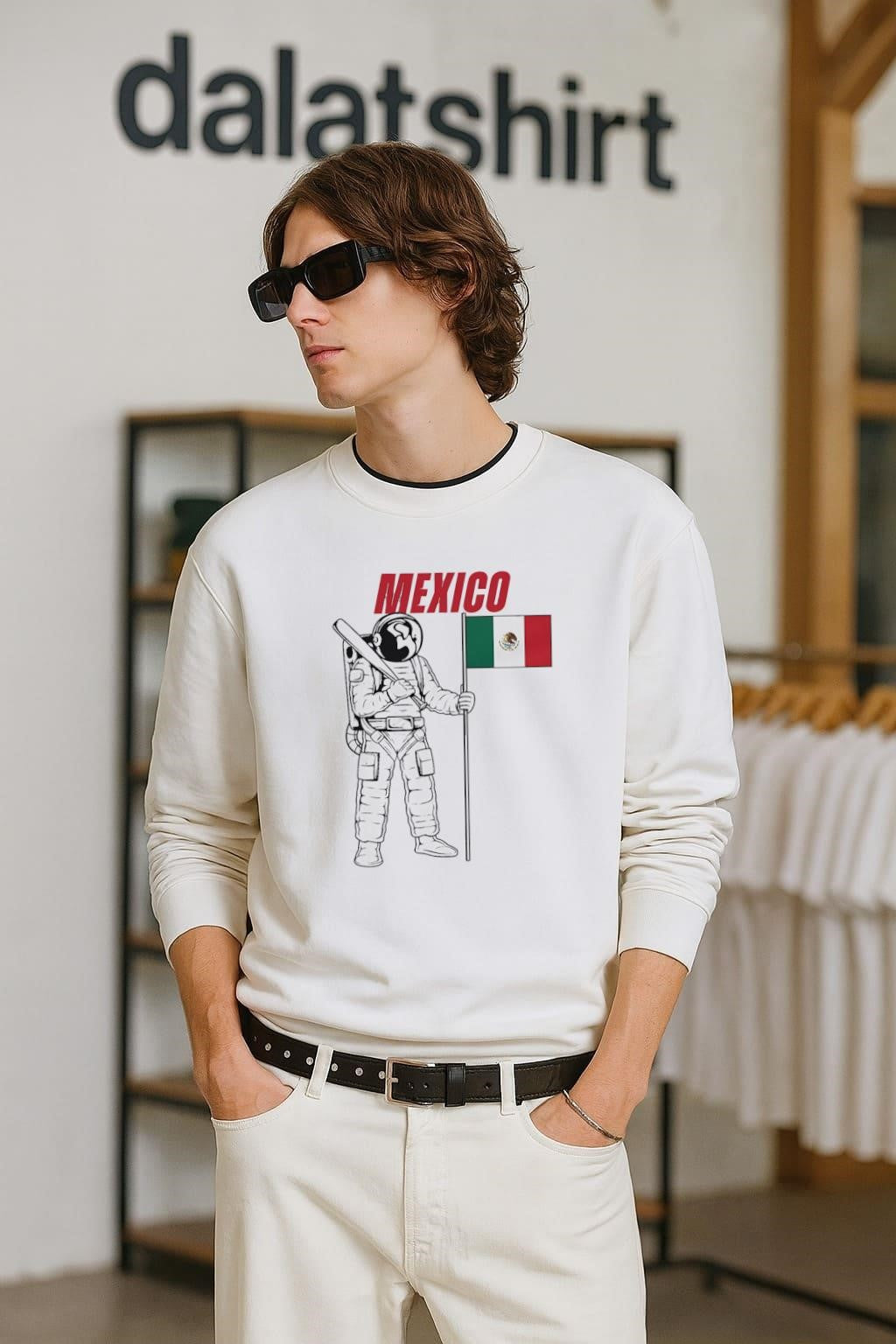 Mexico Astronaut Holding Baseball Bat and Flag of - Adult & Kids T-Shirts, Sweatshirts & Hoodies apparel design preview 2
