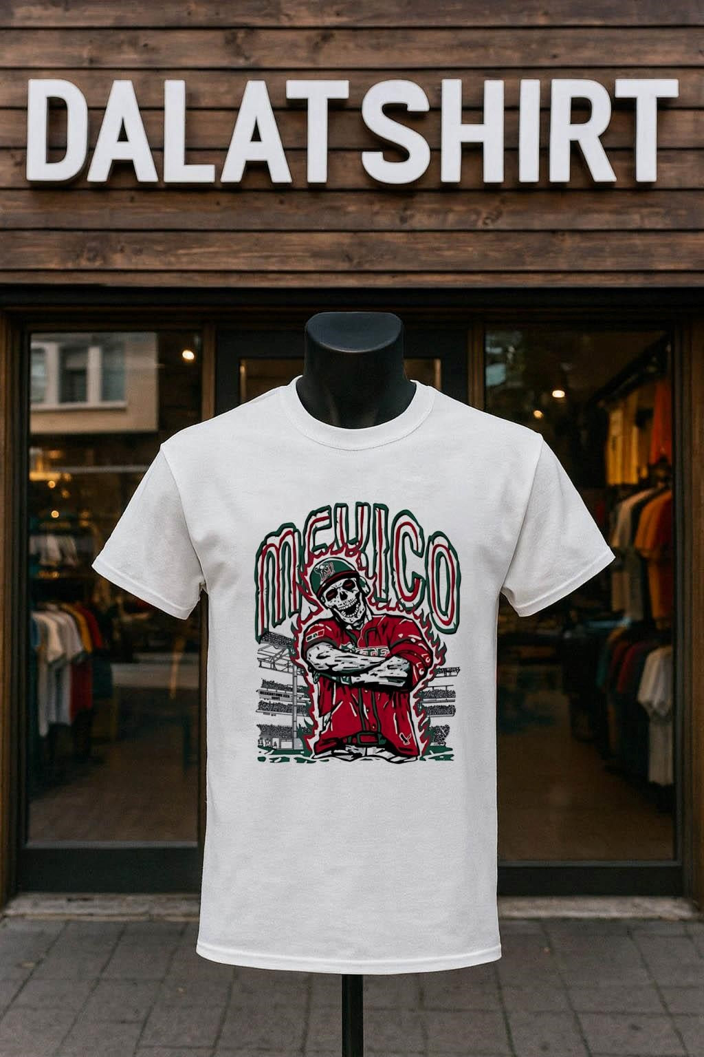 Mexico baseball skull player in stadium - Adult & Kids T-Shirts, Sweatshirts & Hoodies apparel design preview 1