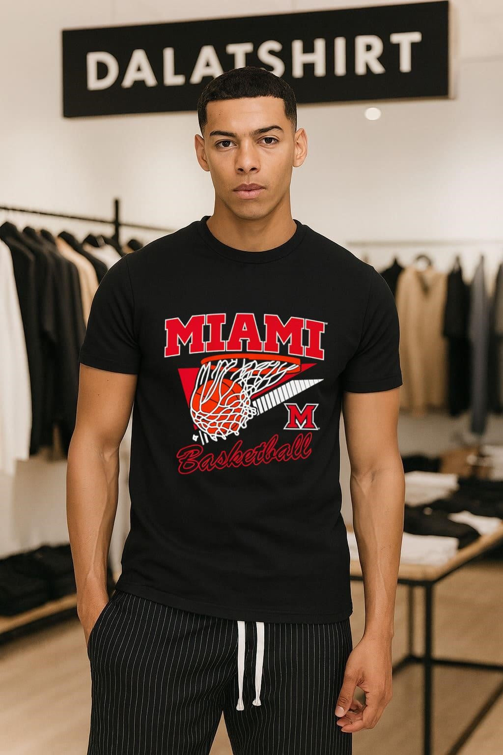 Miami Basketball Net Goal Sports Retro Graphic - Adult & Kids T-Shirts, Sweatshirts & Hoodies apparel design preview 1