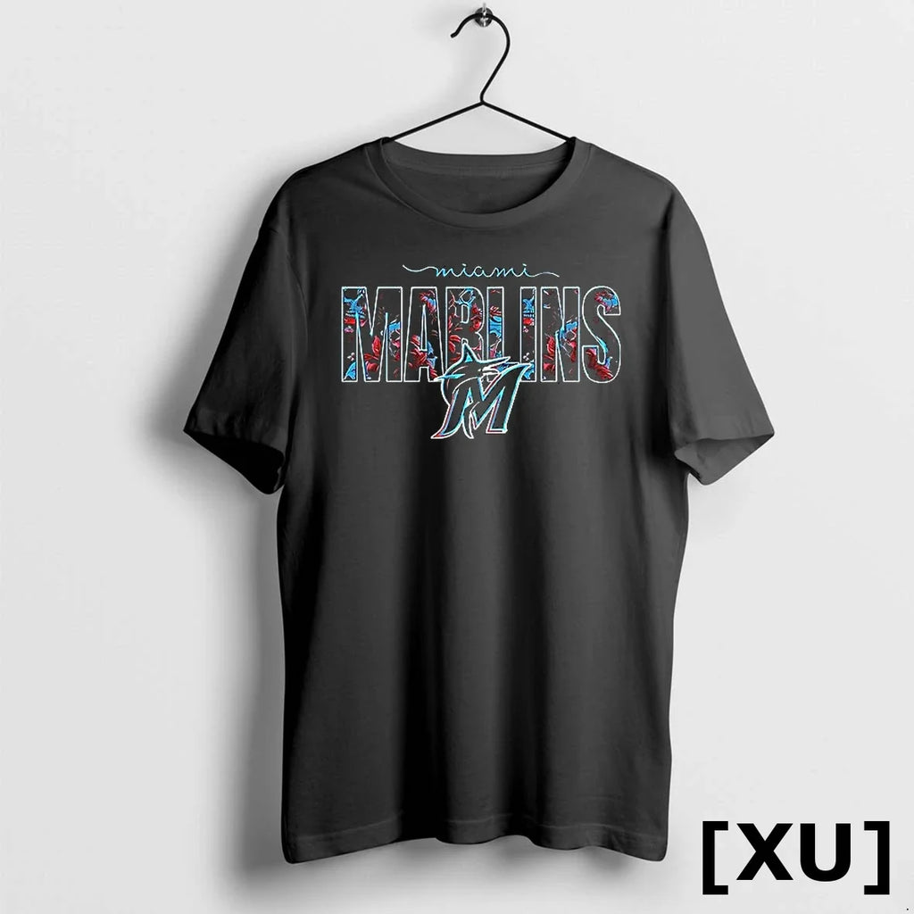 Miami Marlins Skulls Floral Graphic Baseball Sweater - Adult & Kids T-Shirts, Sweatshirts & Hoodies apparel design preview 1