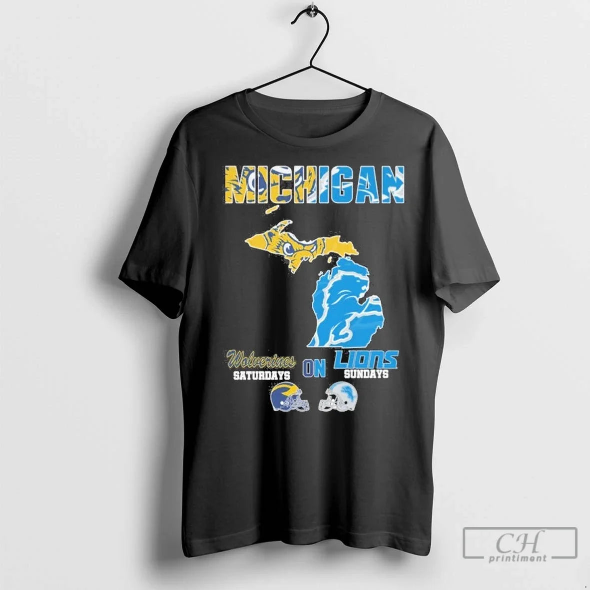 Michigan Map With Wolverines And Lions - Adult & Kids T-Shirts, Sweatshirts & Hoodies apparel design preview 1