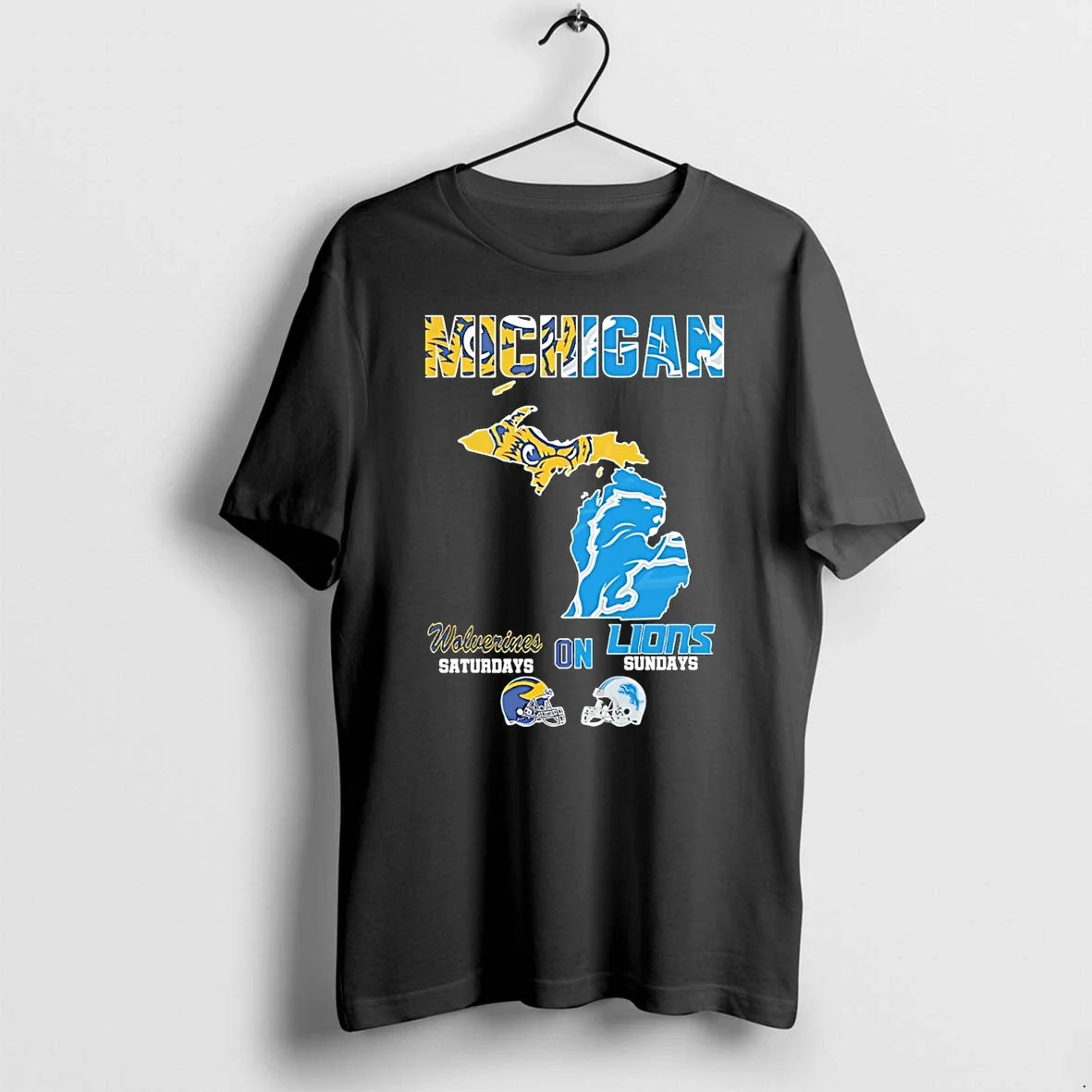 Michigan Wolverines On Saturdays Vs Detroit Lions - Adult & Kids T-Shirts, Sweatshirts & Hoodies apparel design preview 1