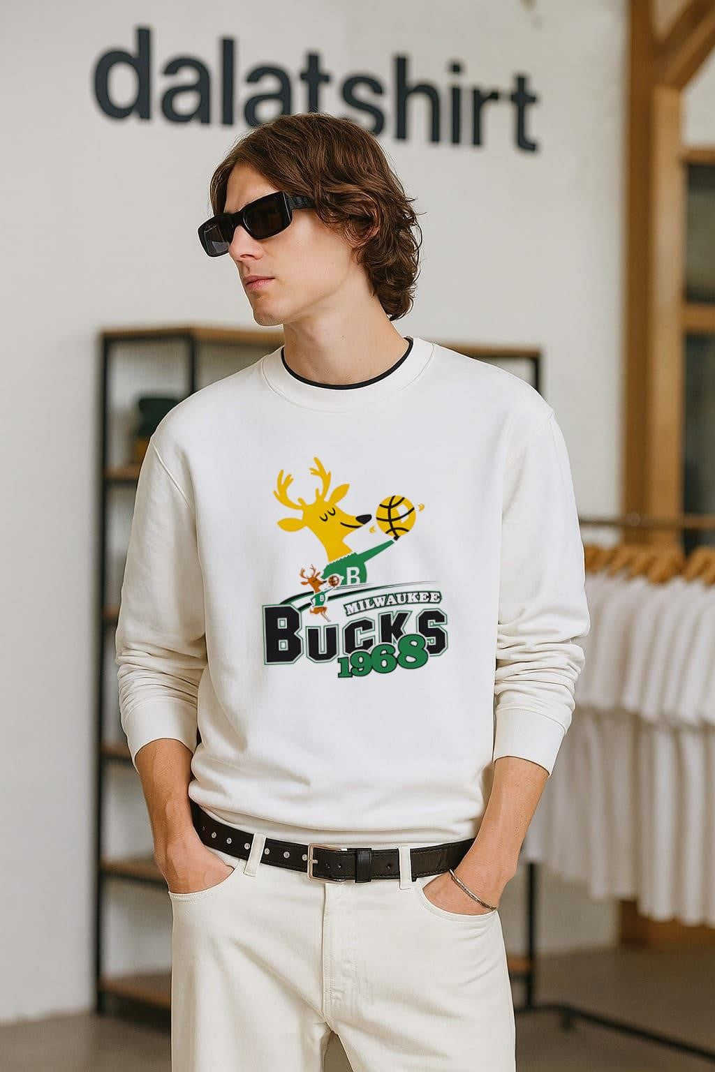 Milwaukee BUCKS 1968 Retro Cartoon Deer Mascot Logo - Adult & Kids T-Shirts, Sweatshirts & Hoodies apparel design preview 2