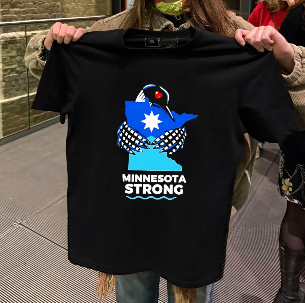 Minnesota Strong State Outline Loon With Heart Logo - Adult & Kids T-Shirts, Sweatshirts & Hoodies apparel design preview 2