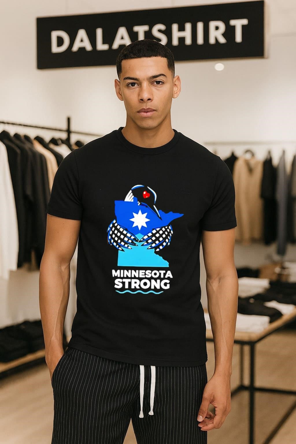 Minnesota Strong State Outline Loon With Heart Logo - Adult & Kids T-Shirts, Sweatshirts & Hoodies apparel design preview 1