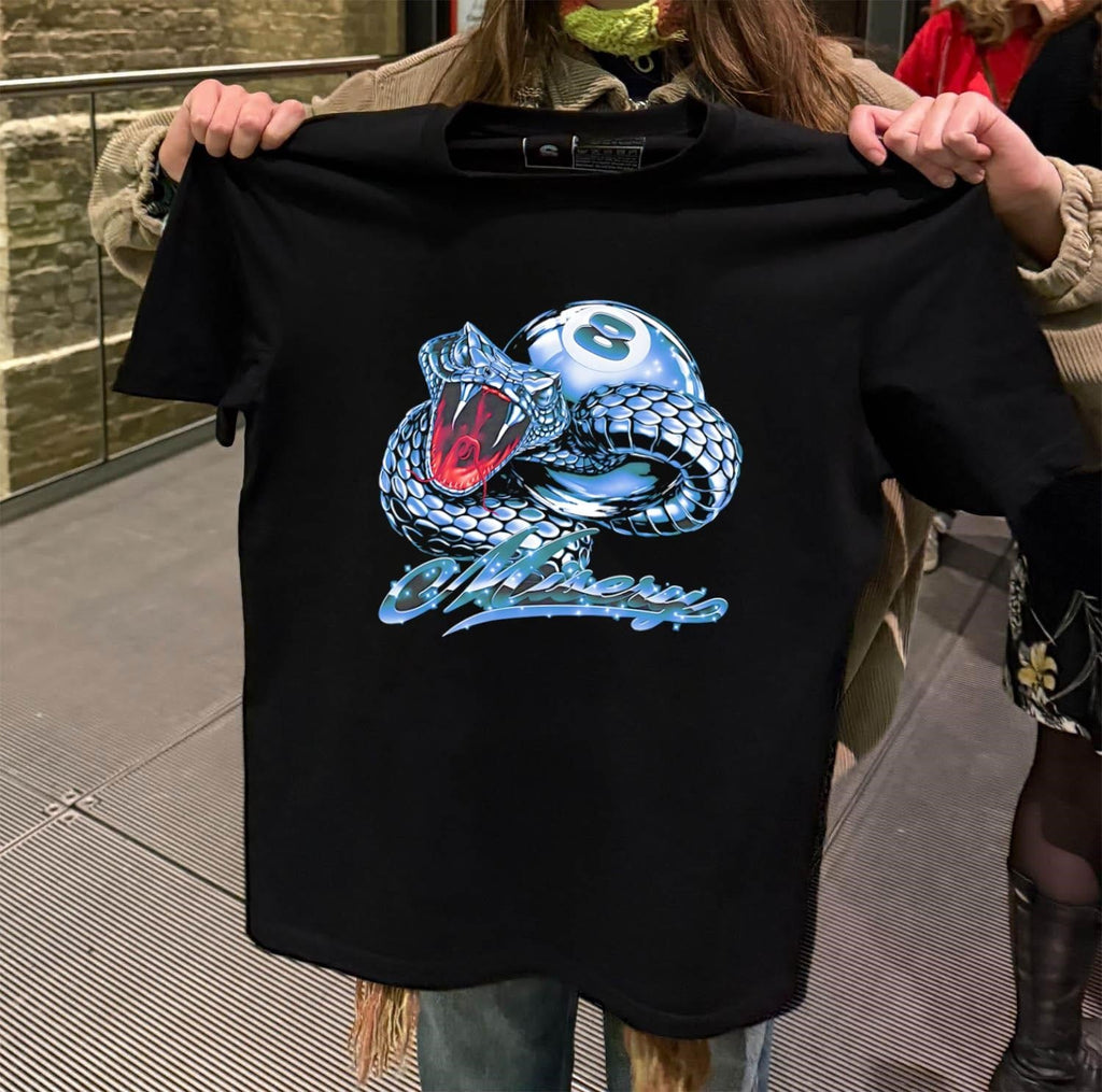 Misery Snake Cobra Coiled Around Eight Ball Chrome - Adult & Kids T-Shirts, Sweatshirts & Hoodies apparel design preview 2