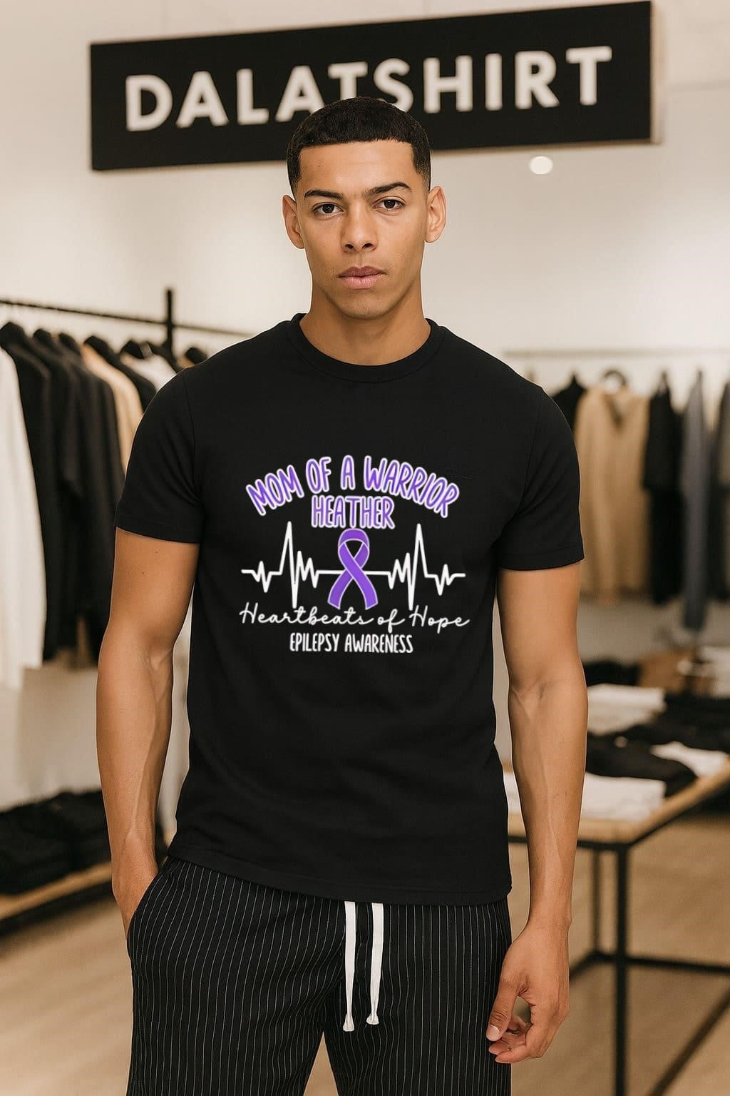 Mom Of A Warrior Heather Epilepsy Awareness - Adult & Kids T-Shirts, Sweatshirts & Hoodies apparel design preview 1