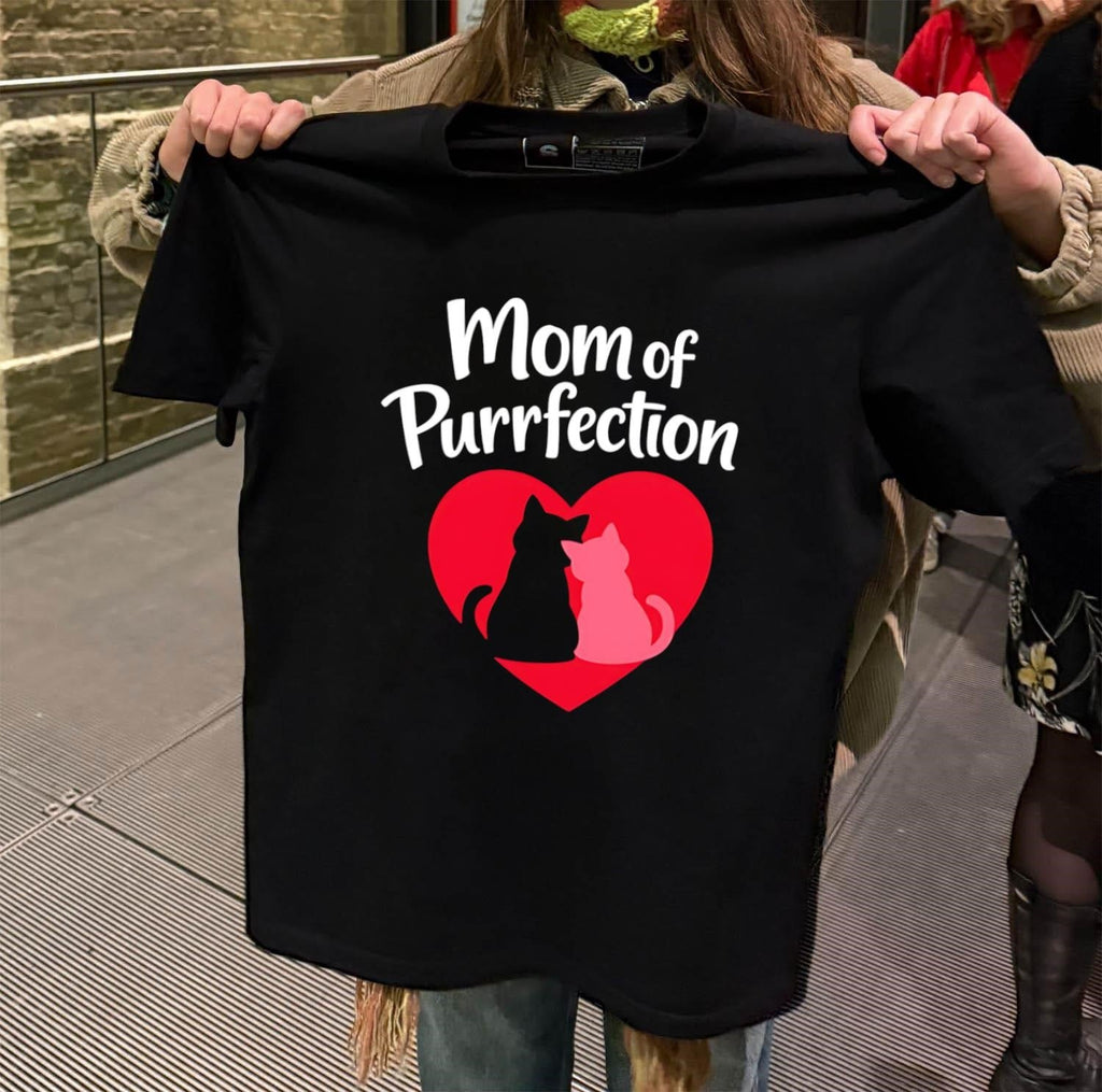 Mom of Purrfection Red Heart Black Cat - Adult & Kids T-Shirts, Sweatshirts & Hoodies apparel design preview 2