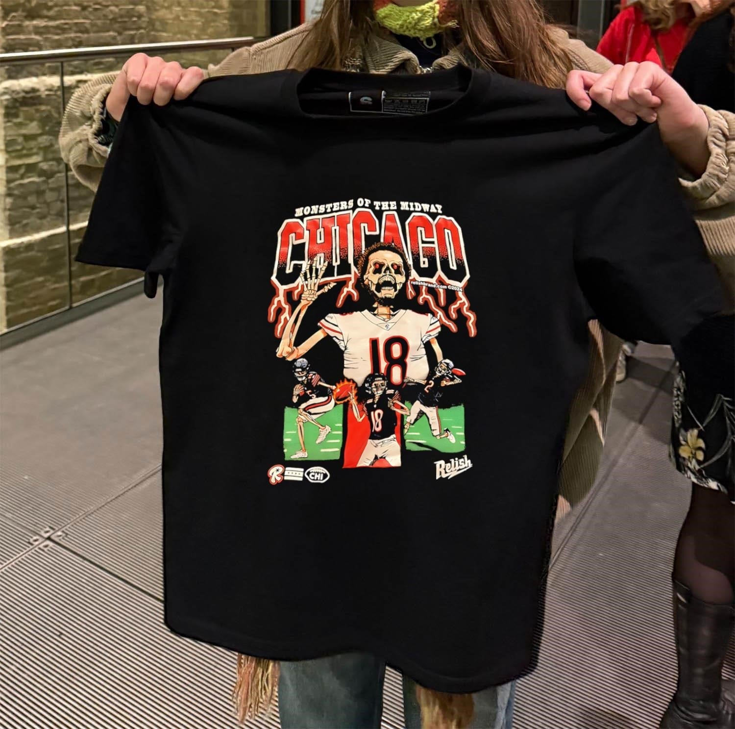 Monsters of the Midway Chicago 18 Skeleton Football - Adult & Kids T-Shirts, Sweatshirts & Hoodies apparel design preview 2