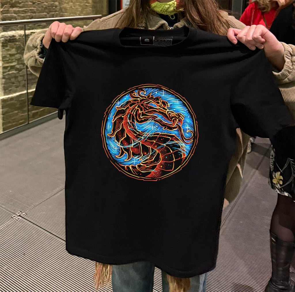Mortal Kombat Dragon Logo Blue Fire Circle Graphic - Adult & Kids T-Shirts, Sweatshirts & Hoodies apparel design preview 2