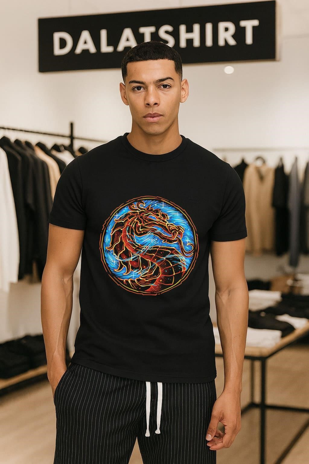 Mortal Kombat Dragon Logo Blue Fire Circle Graphic - Adult & Kids T-Shirts, Sweatshirts & Hoodies apparel design preview 1