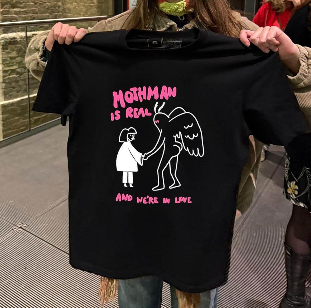 Mothman Is Real and We're in Love cartoon - Adult & Kids T-Shirts, Sweatshirts & Hoodies apparel design preview 2