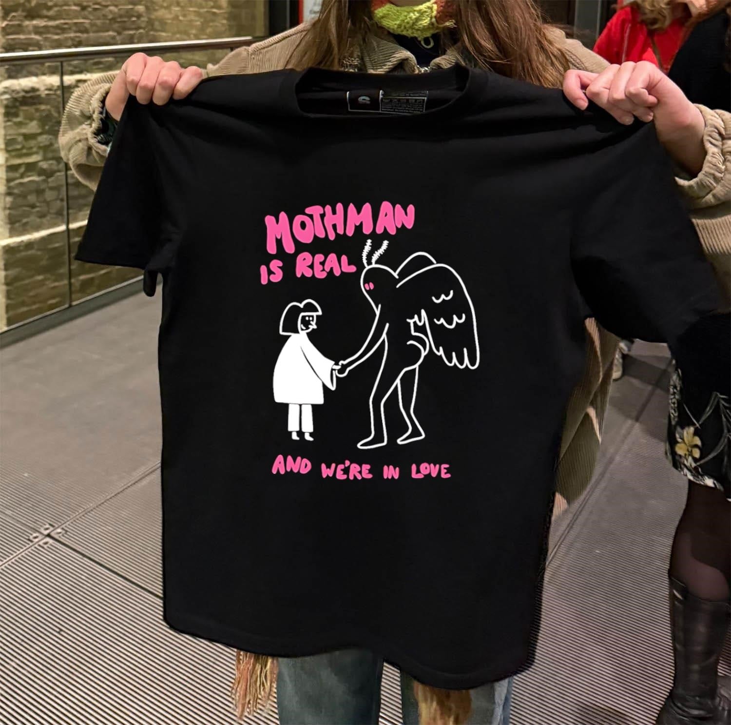 Mothman Is Real and We're in Love cartoon - Adult & Kids T-Shirts, Sweatshirts & Hoodies apparel design preview 2